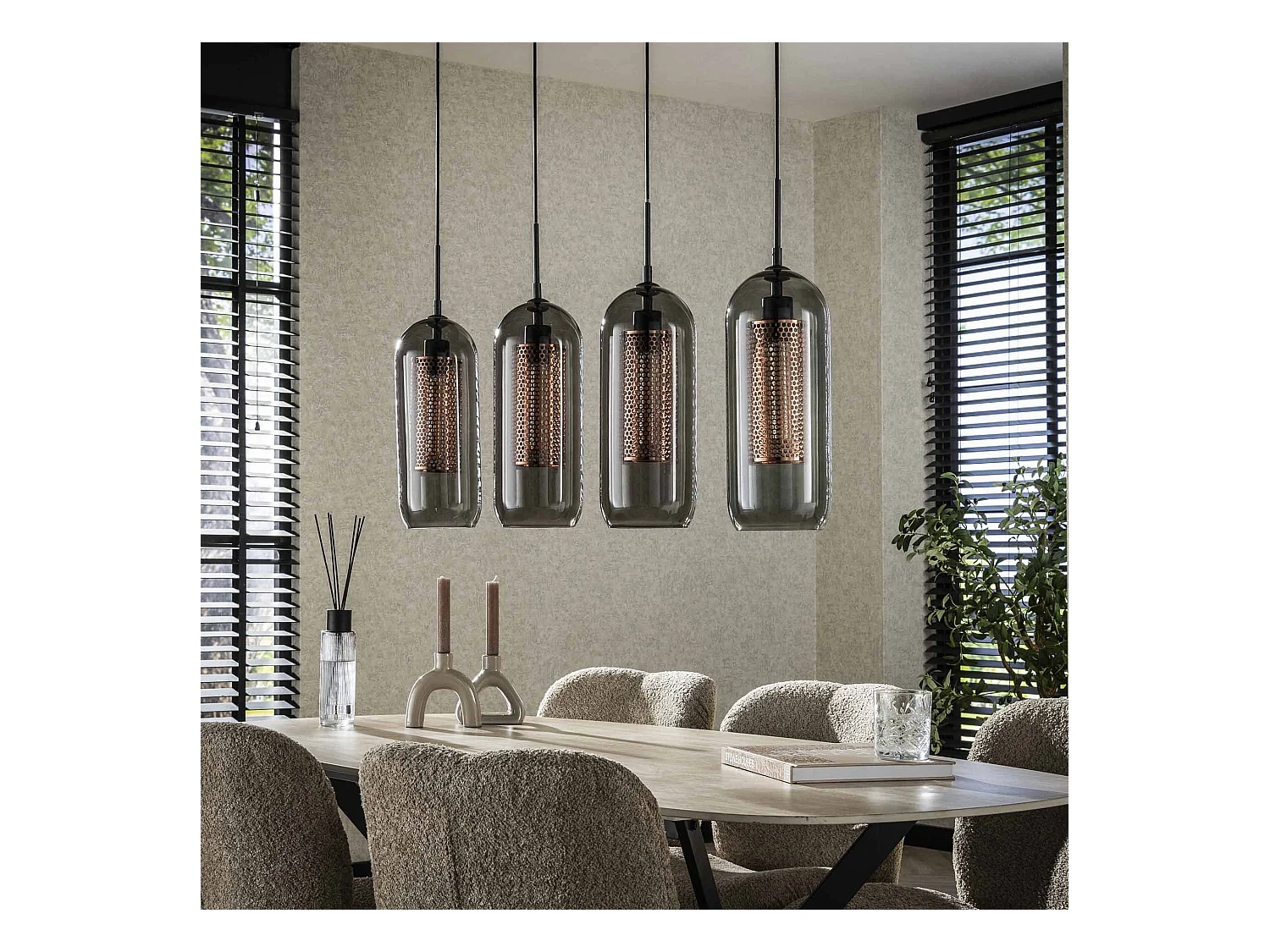 Pendelleuchte 4L Smoke - Glas-perforierter Stahl - Arctic Black