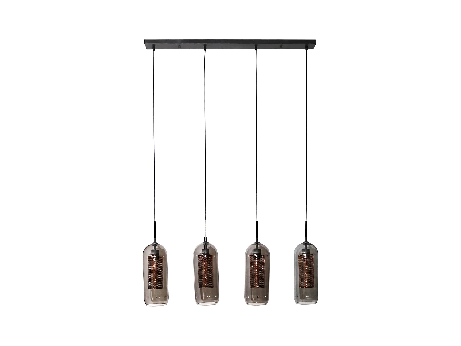 Pendelleuchte 4L Smoke - Glas-perforierter Stahl - Arctic Black