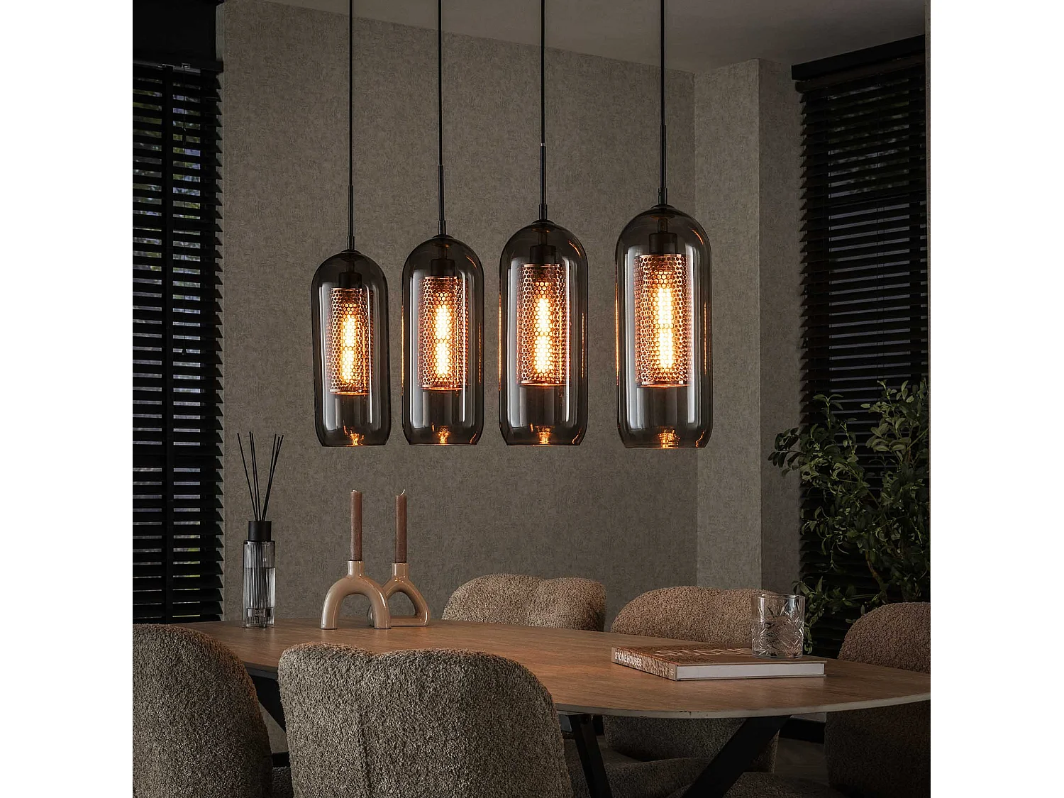 Hanglamp 4L Smoke - Glas-geperforeerd staal - Artic zwart