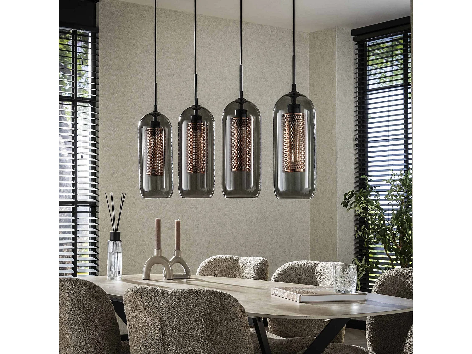 Hanglamp 4L Smoke - Glas-geperforeerd staal - Artic zwart