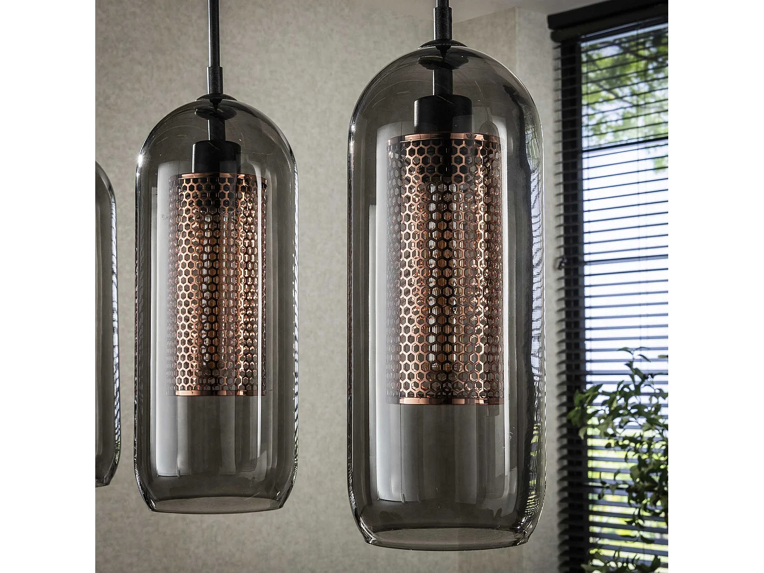 Hanglamp 4L Smoke - Glas-geperforeerd staal - Artic zwart