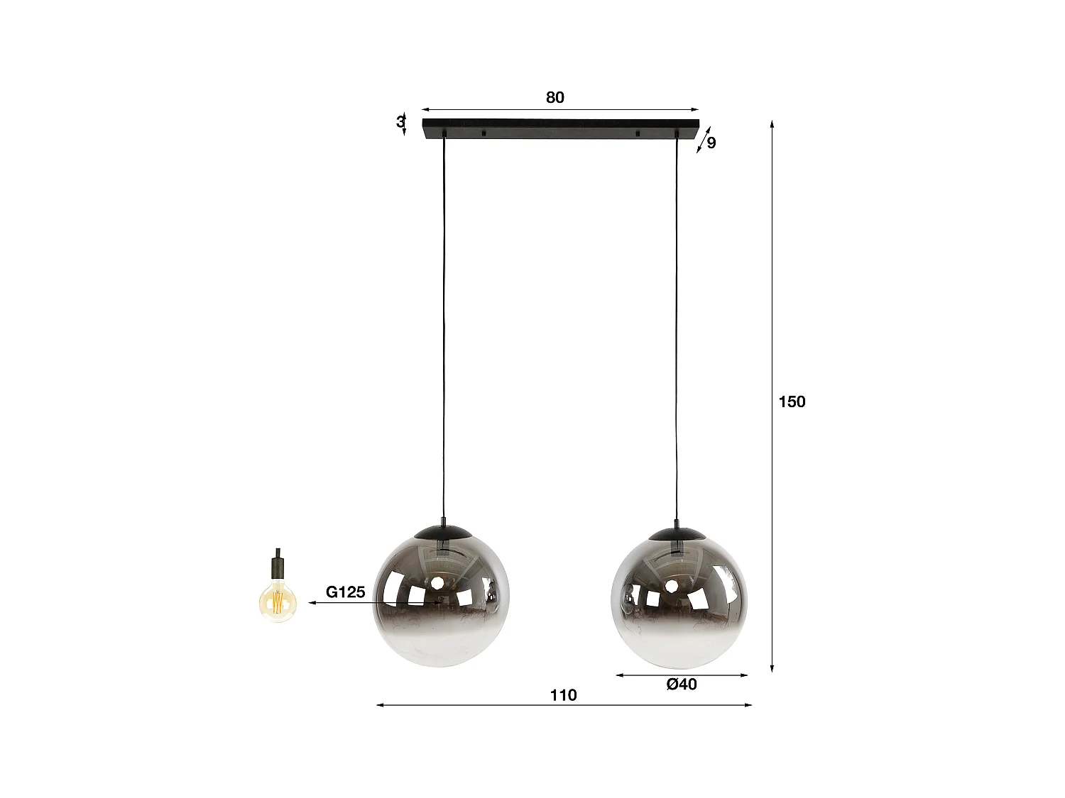 Pendelleuchte 2L Bubble Shaded XL - Arctic Black