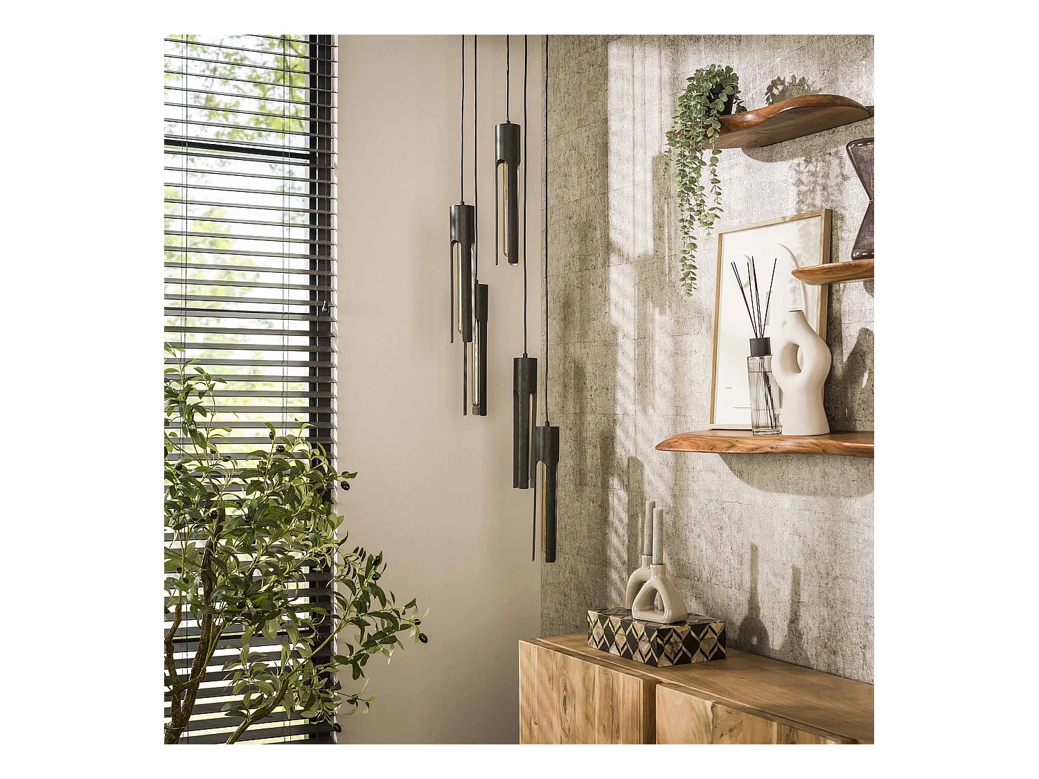 Hanglamp 5L Getrapt Tube - Artic Zwart