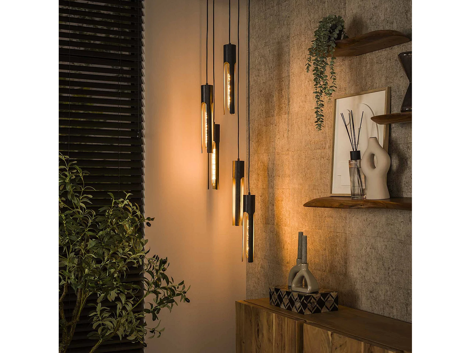 Lámpara colgante de tubo escalonado de 5 l - Negro ártico