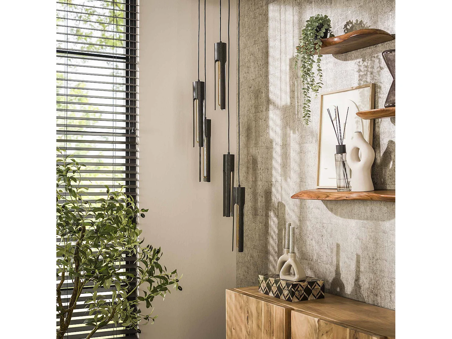 Lámpara colgante de tubo escalonado de 5 l - Negro ártico