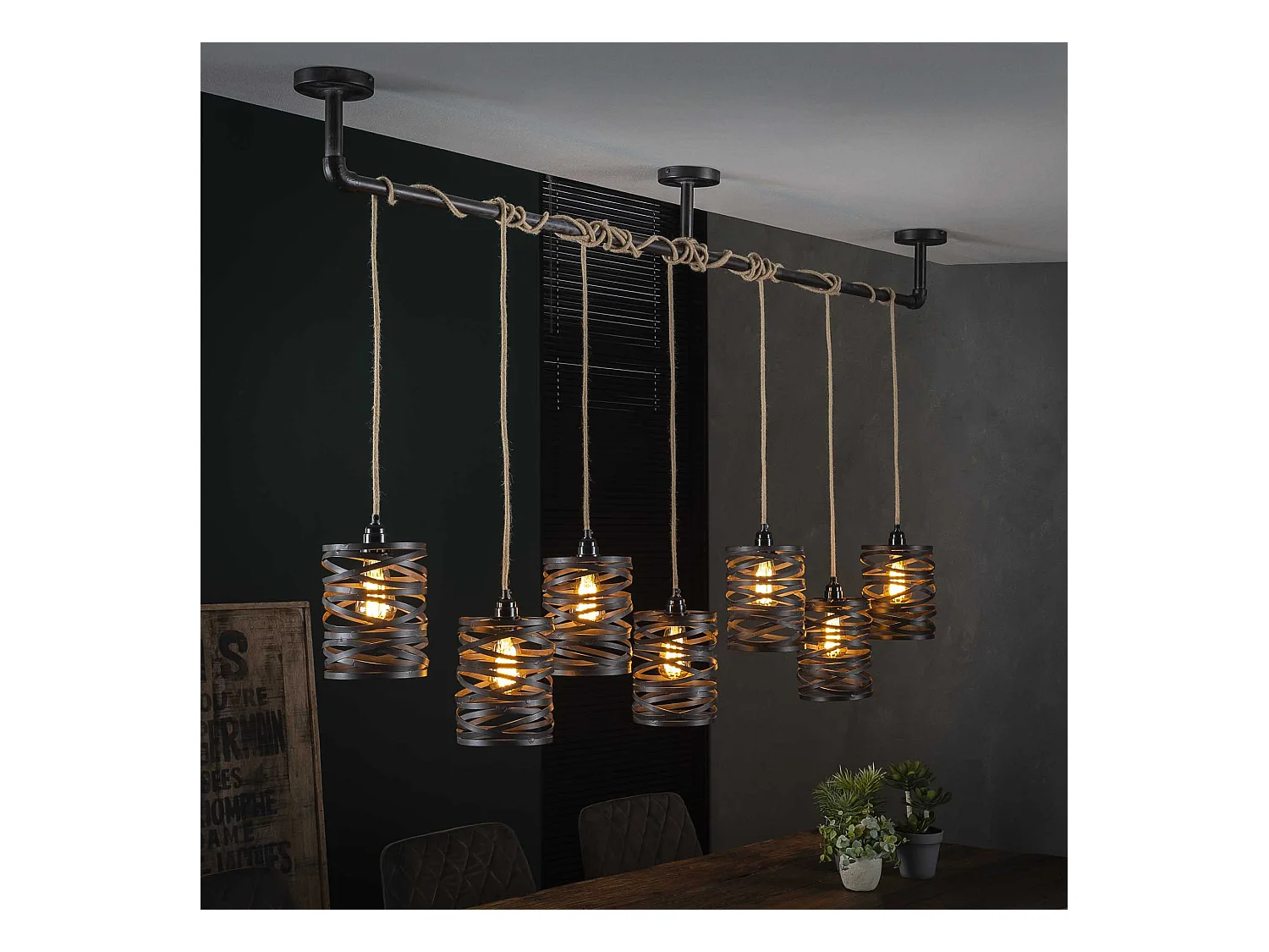 Suspension industrielle - 7 lampes - Twist Wrap - XL