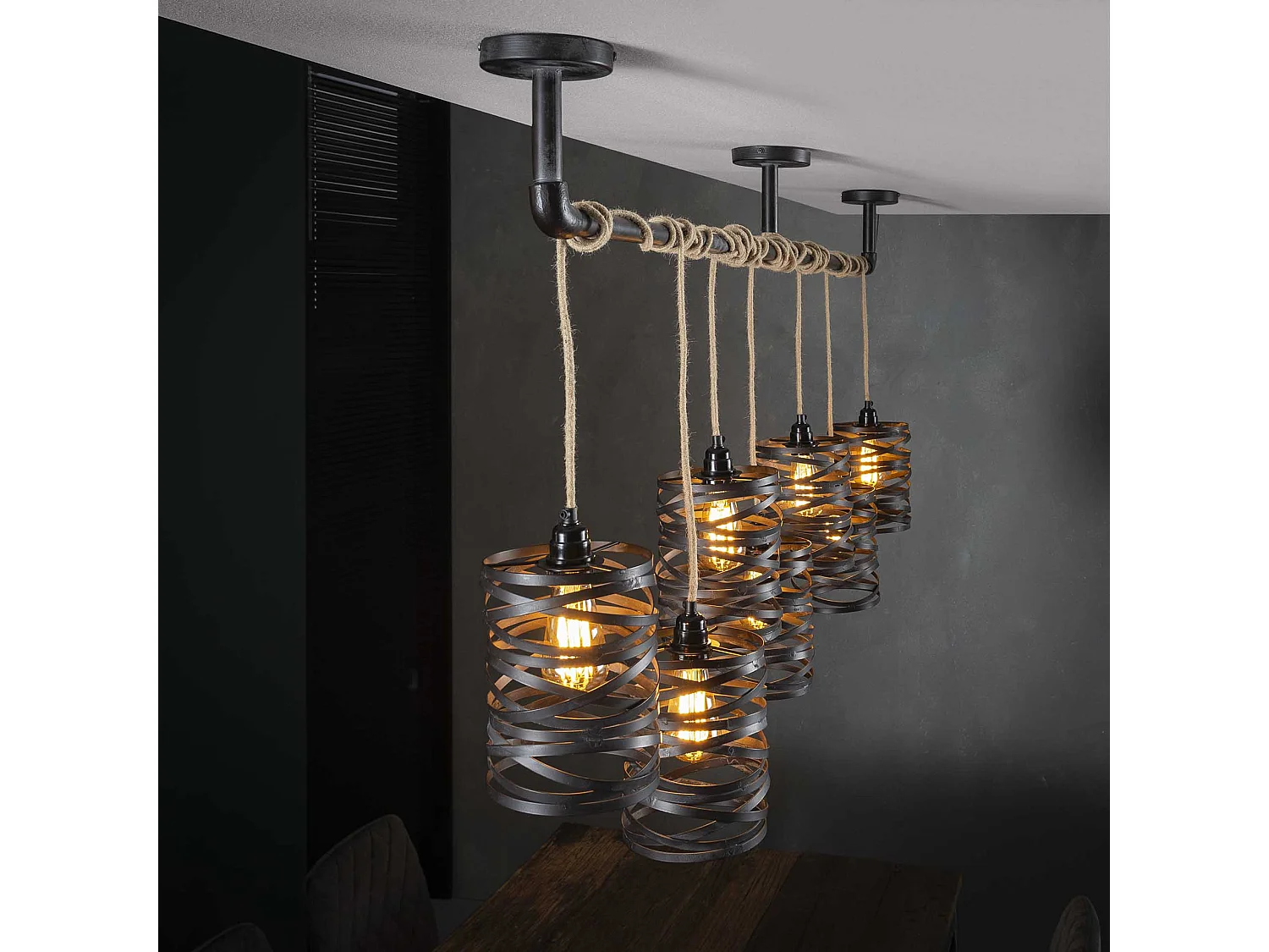 Suspension industrielle - 7 lampes - Twist Wrap - XL