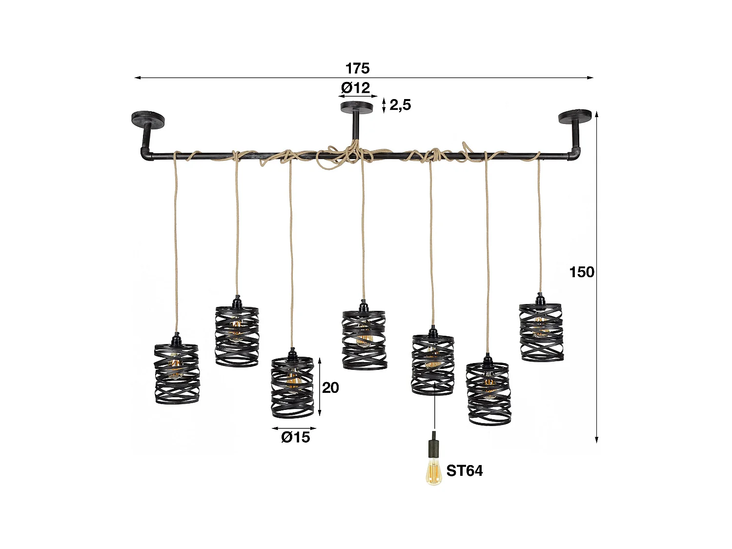 Industriele Hanglamp - 7 Lampen - Twist Wikkel - XL