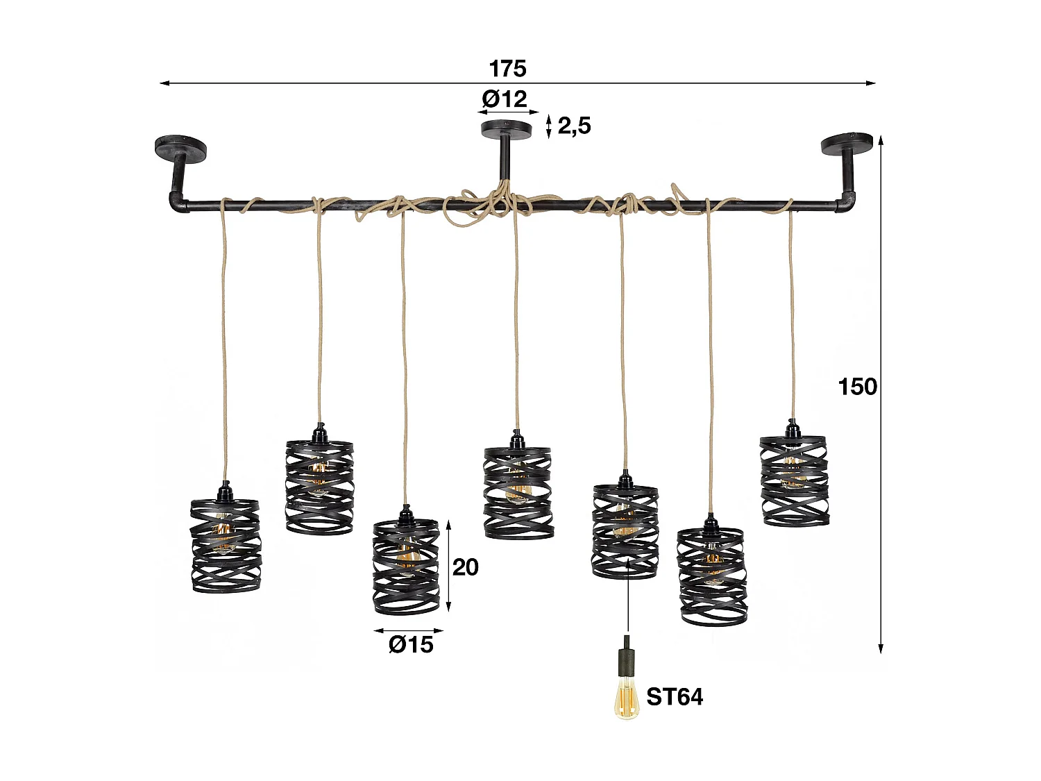 Industriele Hanglamp - 7 Lampen - Twist Wikkel - XL