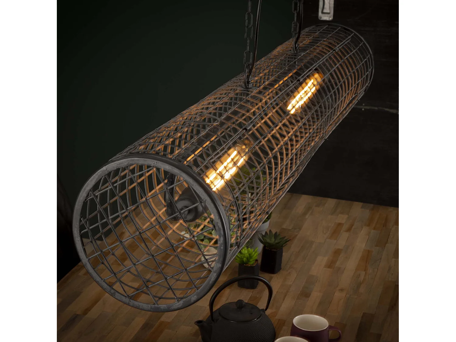 Lámpara colgante - Ø20 cm Lámpara colgante cilíndrica - Industrial - Malla