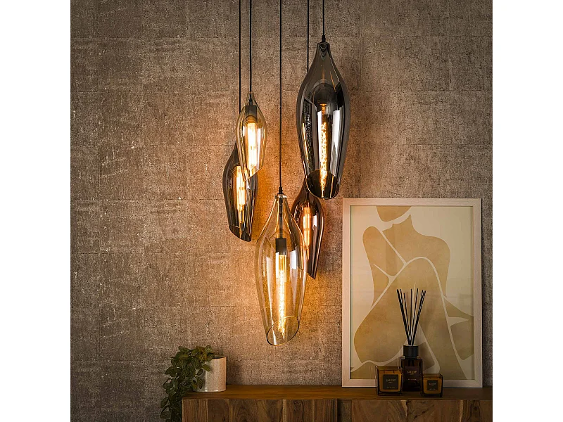 Pendelleuchte 5L Stepped Cocoon Mix Glas - Schwarz