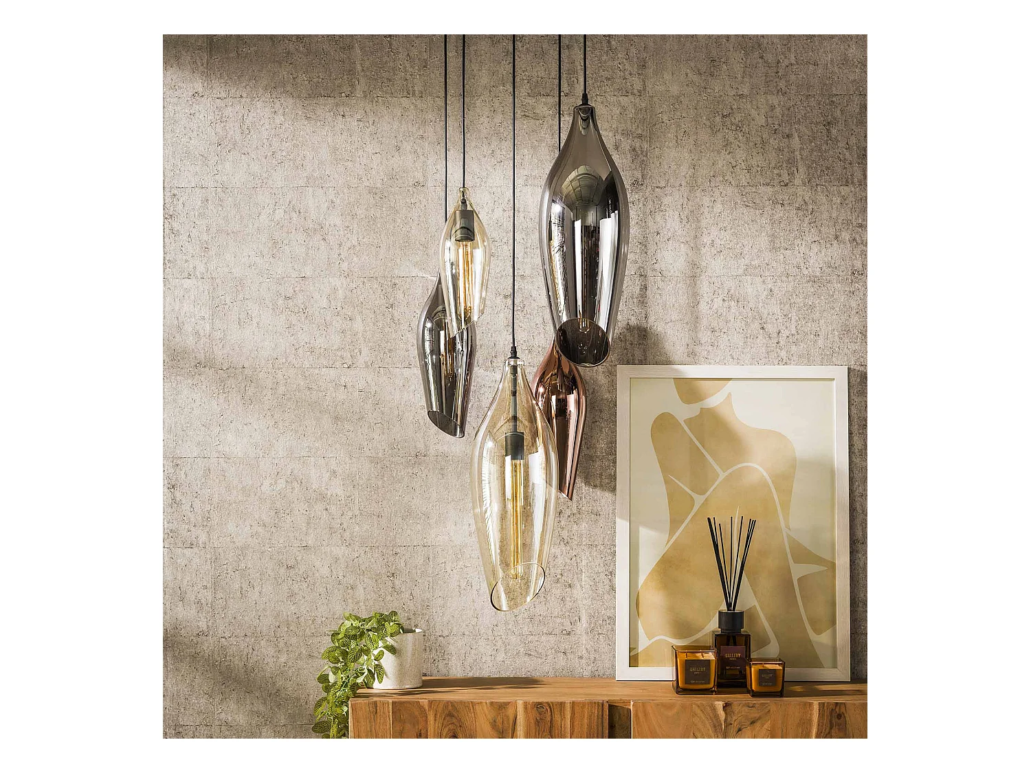 Pendelleuchte 5L Stepped Cocoon Mix Glas - Schwarz