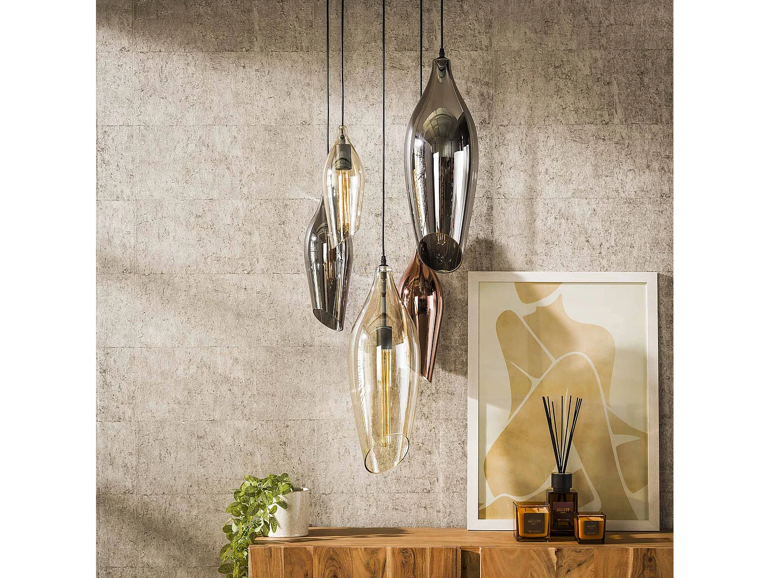 Hanglamp 5L Getrapt Cocoon Mix Glass - Zwart