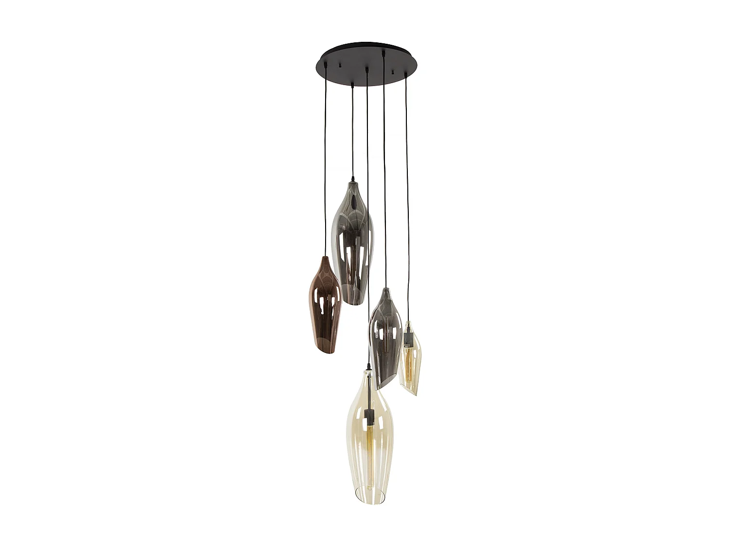 Hanglamp 5L Getrapt Cocoon Mix Glass - Zwart