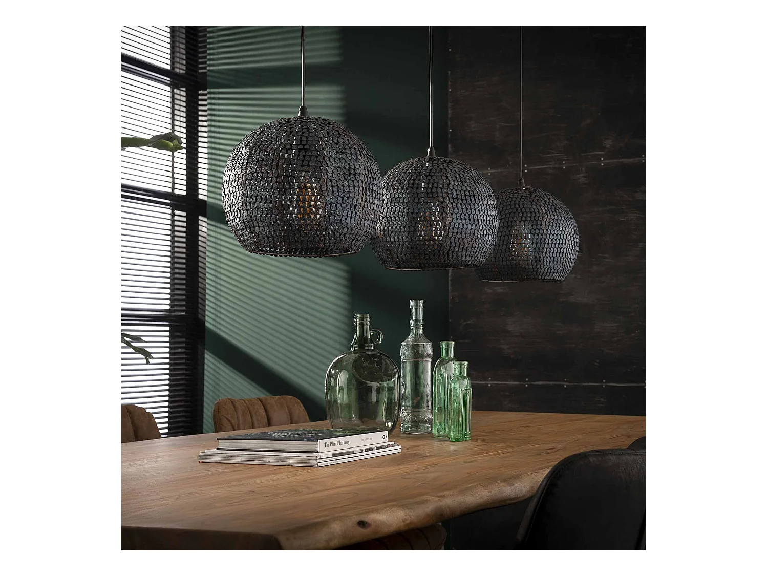 Lámpara colgante - 3 lámparas colgantes semicirculares de metal de Ø26 - Armadura - Acabado quemado