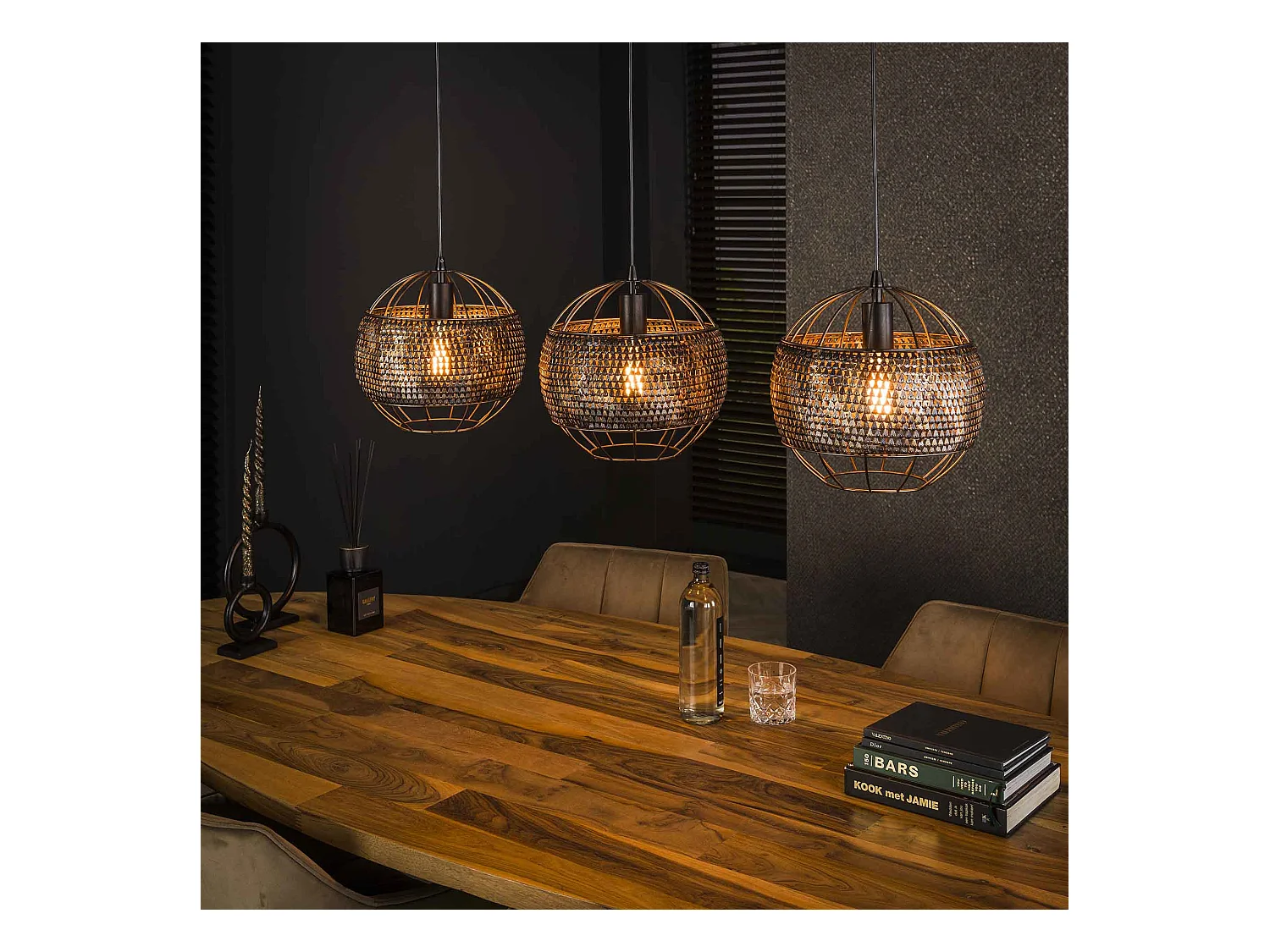 Pendelleuchte 3L Ø30 Armor Open - Schwarzbraun