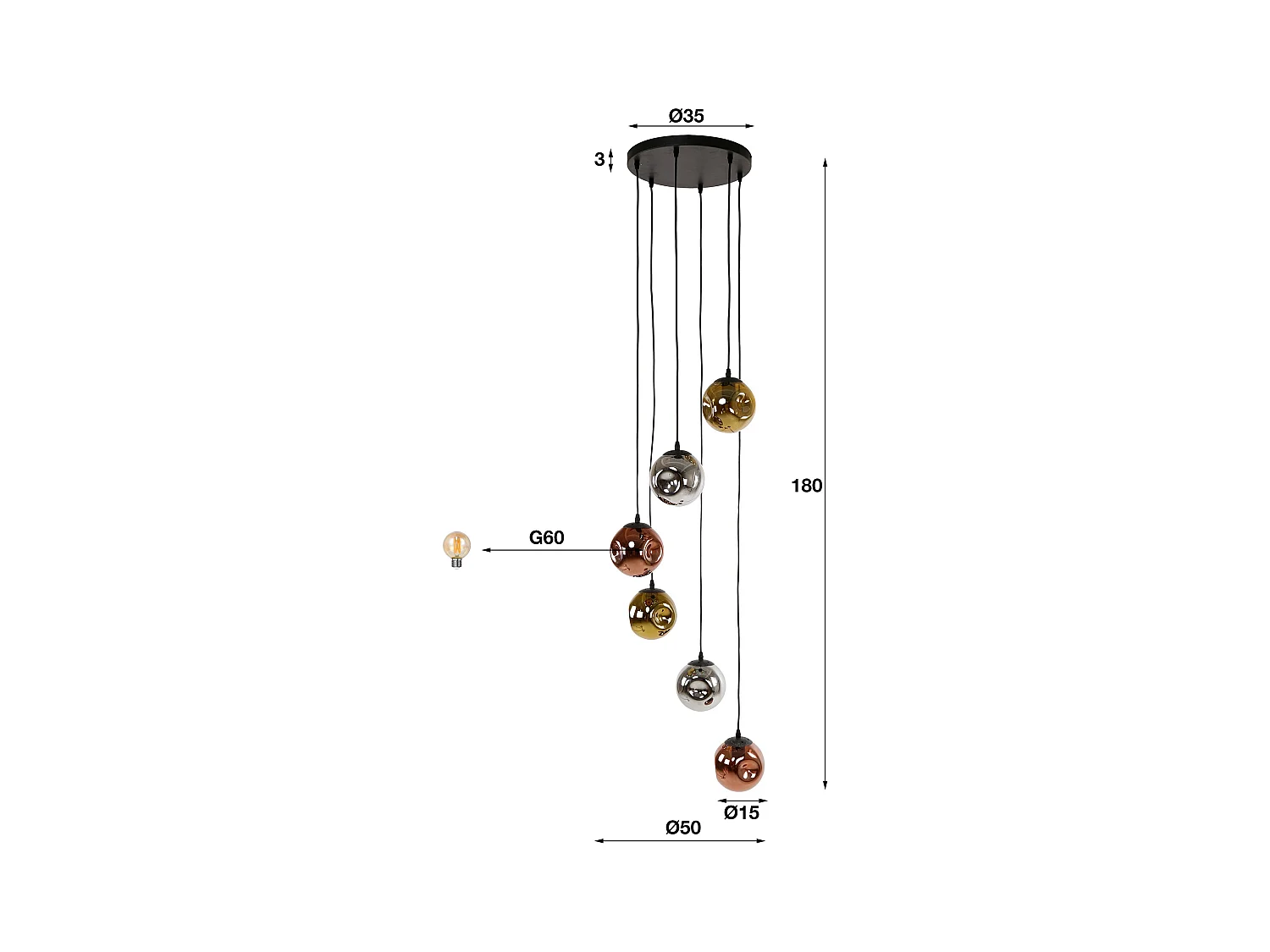 Pendelleuchte 6L Stellar - Arctic Black