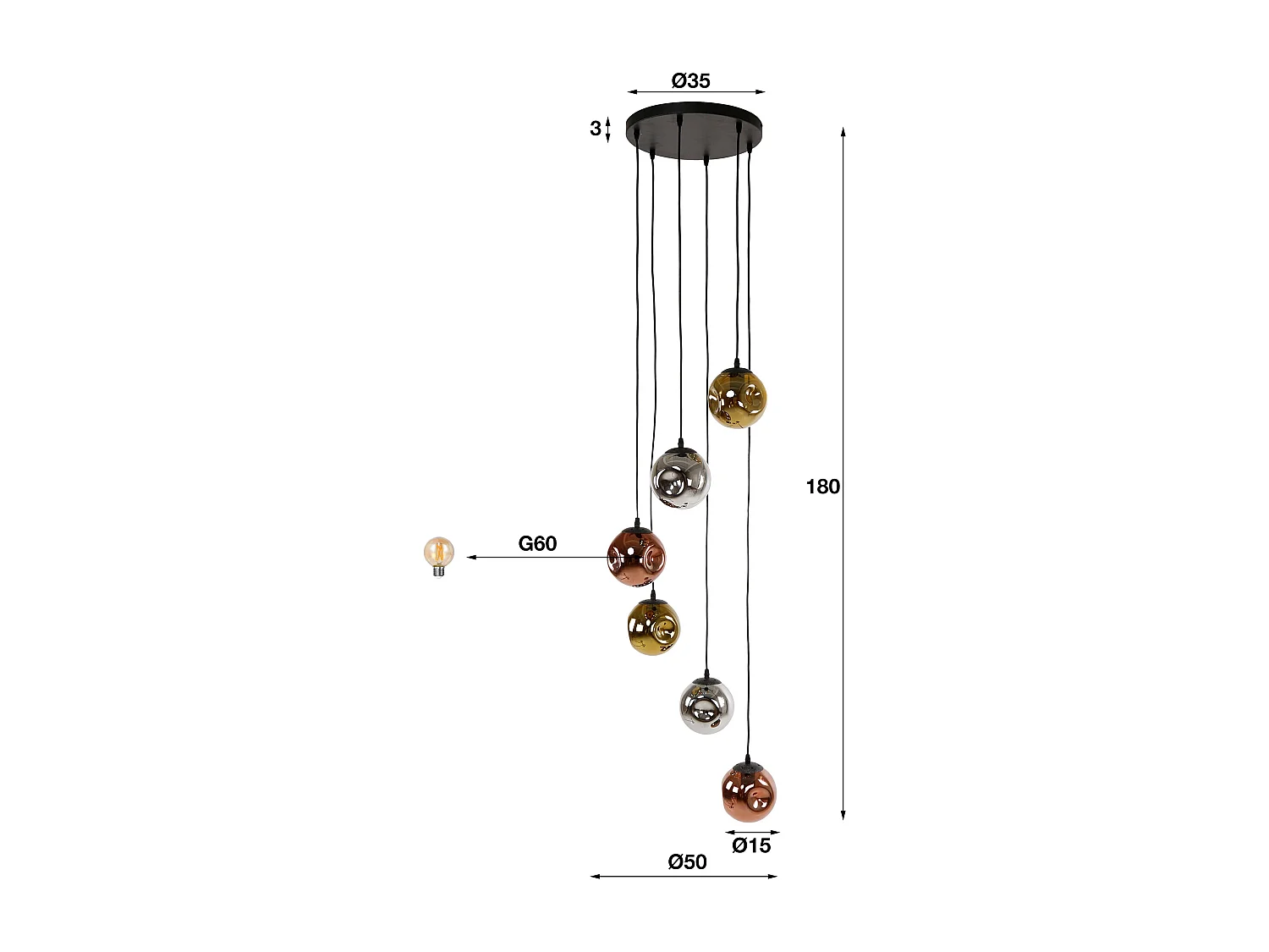 Hanglamp 6L Stellar - Artic Zwart