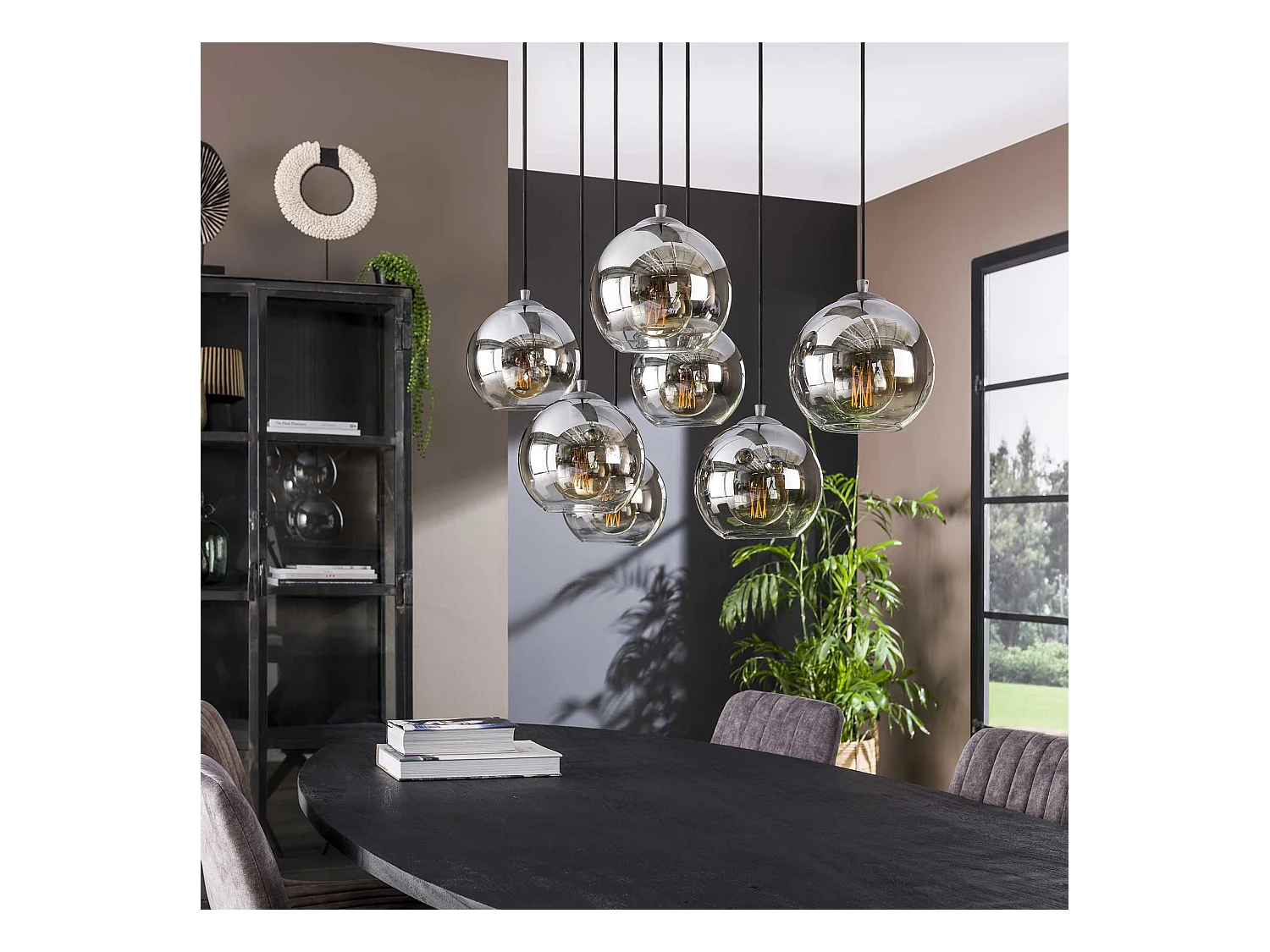 Suspension Bubble Shaded - 7 lampes - Industriel - Gris/Noir
