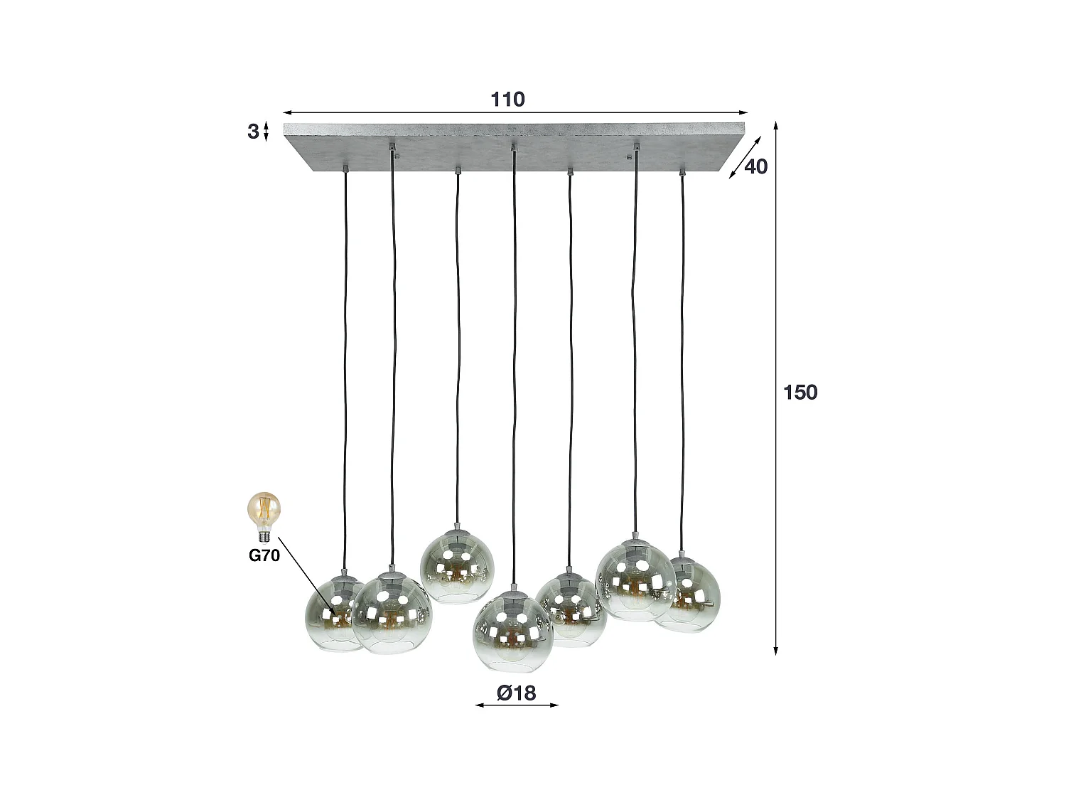 Suspension Bubble Shaded - 7 lampes - Industriel - Gris/Noir