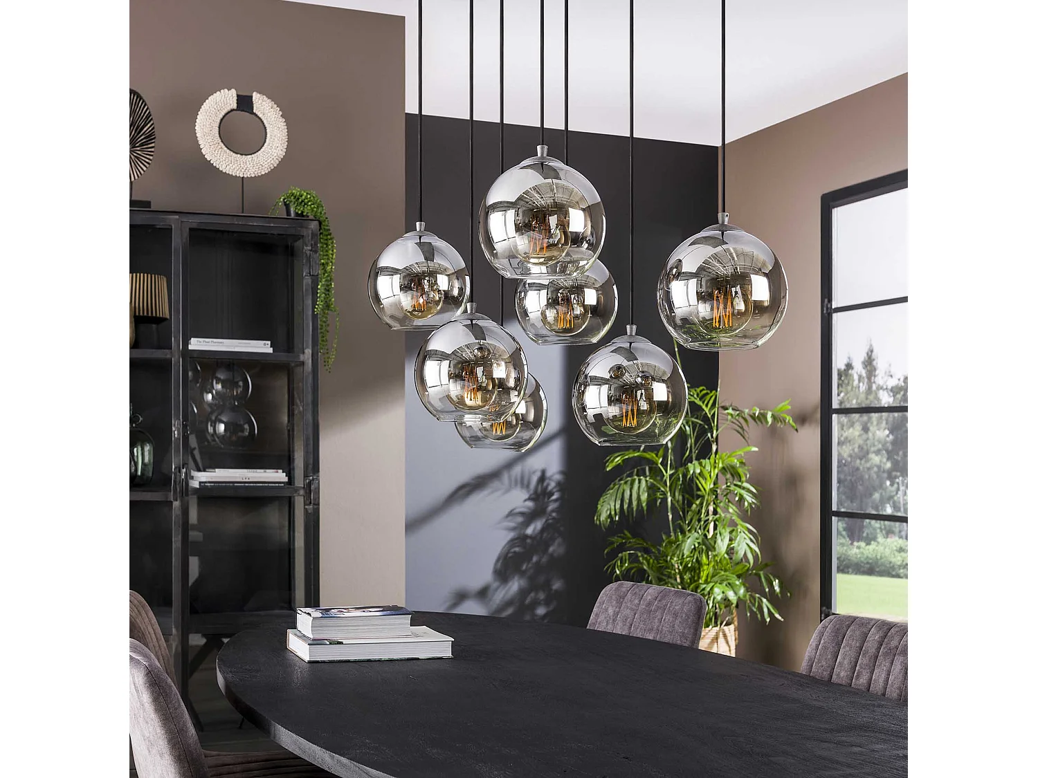 Lámpara colgante Bubble Shaded - 7 lámparas - Industrial - Gris/Negro