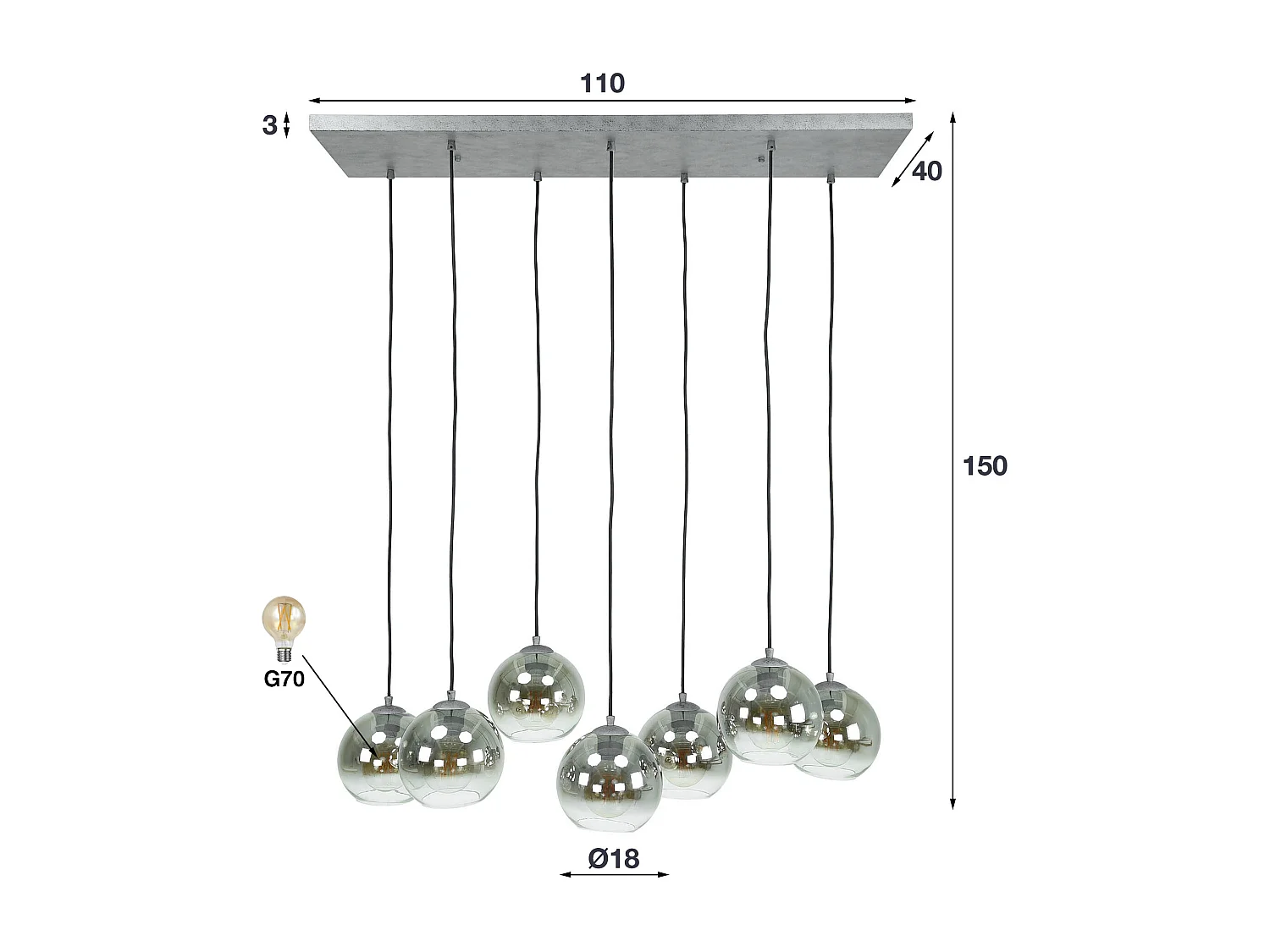Lámpara colgante Bubble Shaded - 7 lámparas - Industrial - Gris/Negro