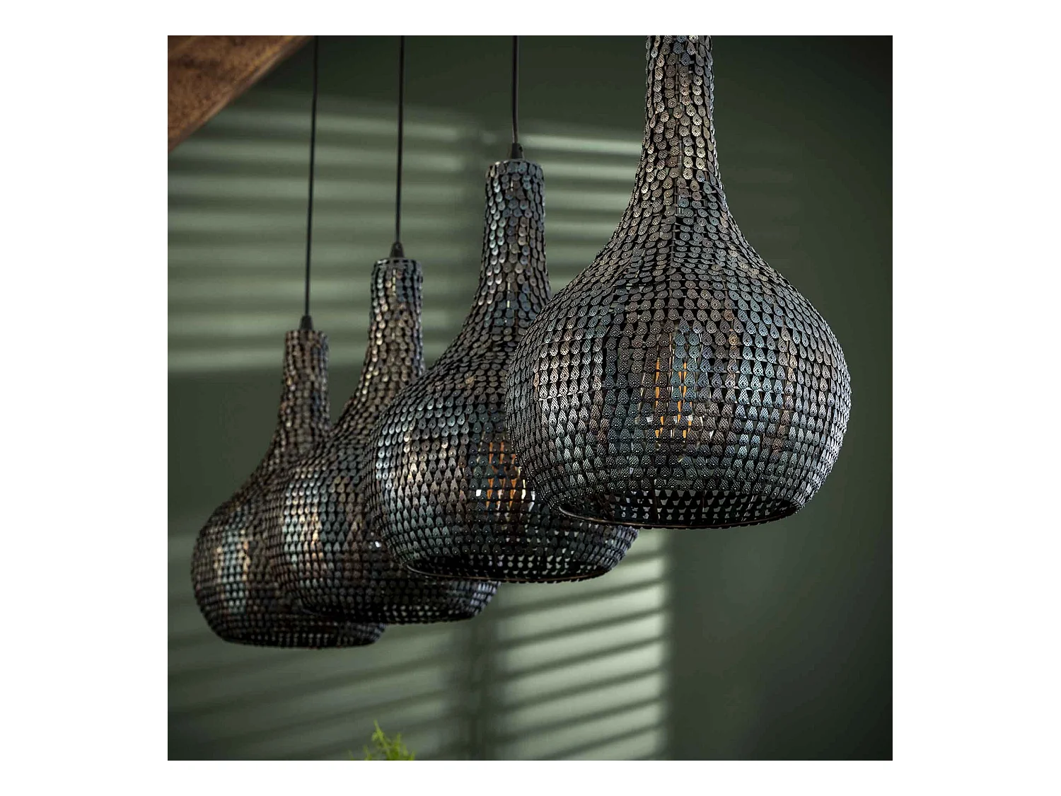 Pendelleuchte - 4 konische Pendelleuchten aus Metall - Armor - Gebranntes Finish