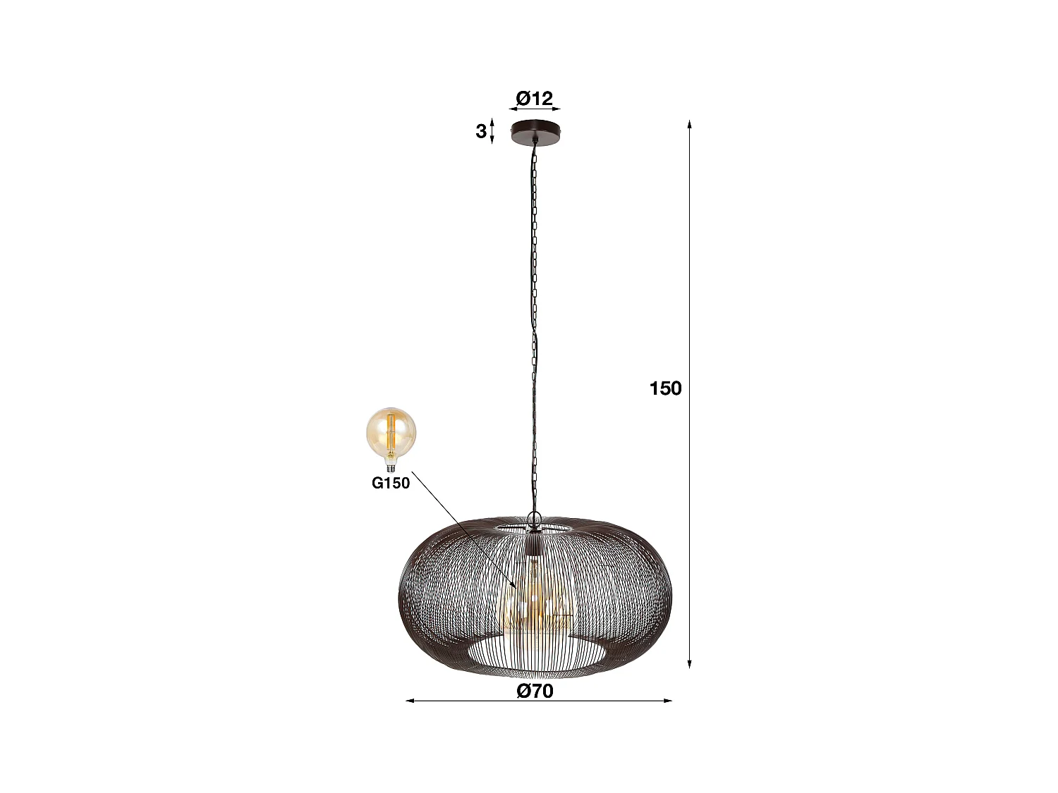 Suspension Copper Twist - Nickel Noir - Industriel - 70x70x150