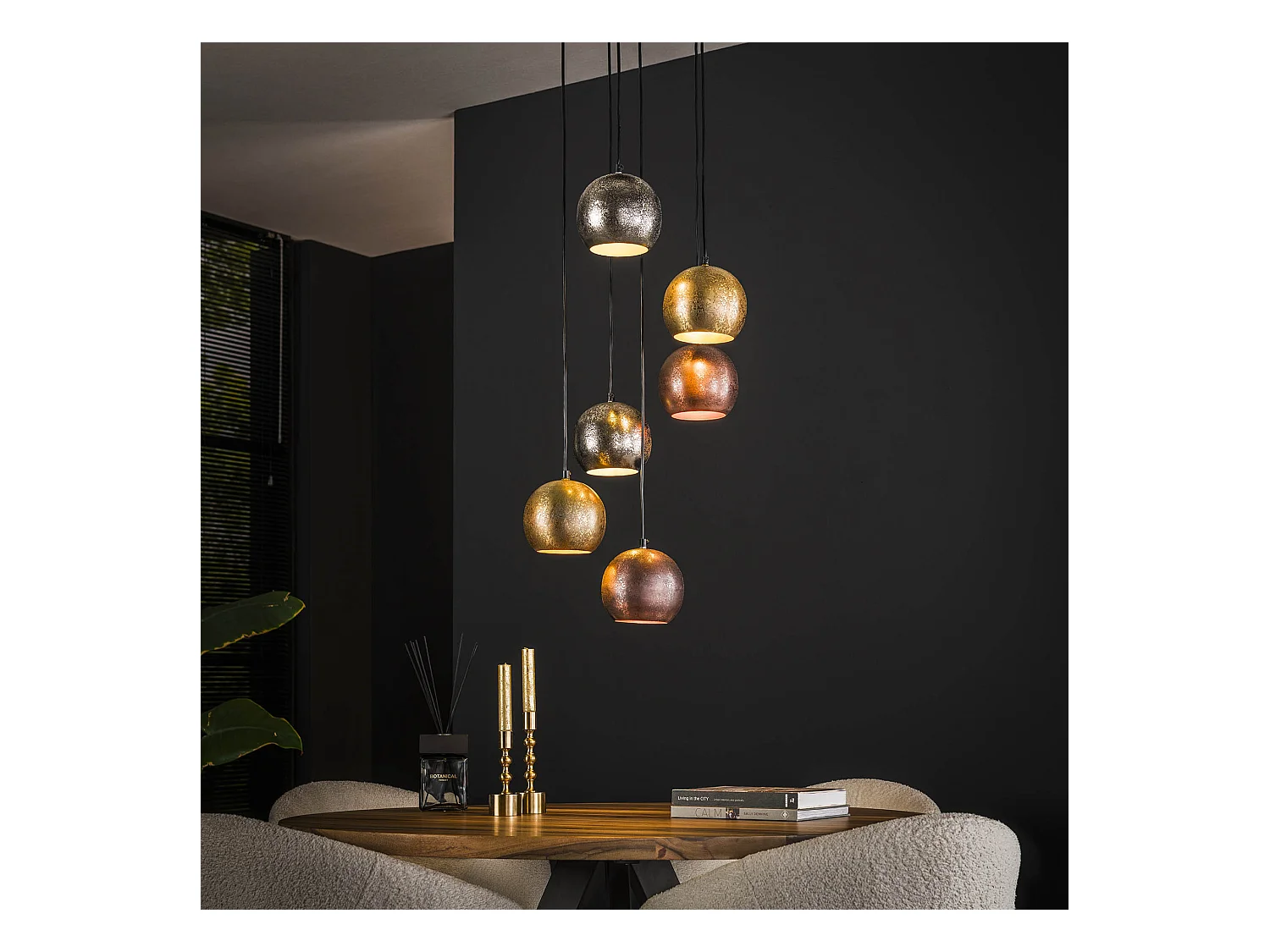 Suspension 6x Boules Métalliques à Étages - Nickel Mat Mix Couleur