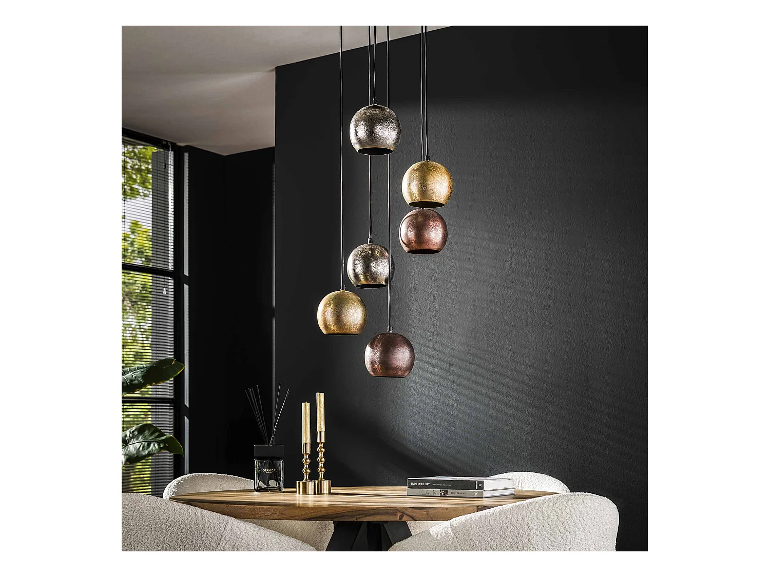 Suspension 6x Boules Métalliques à Étages - Nickel Mat Mix Couleur