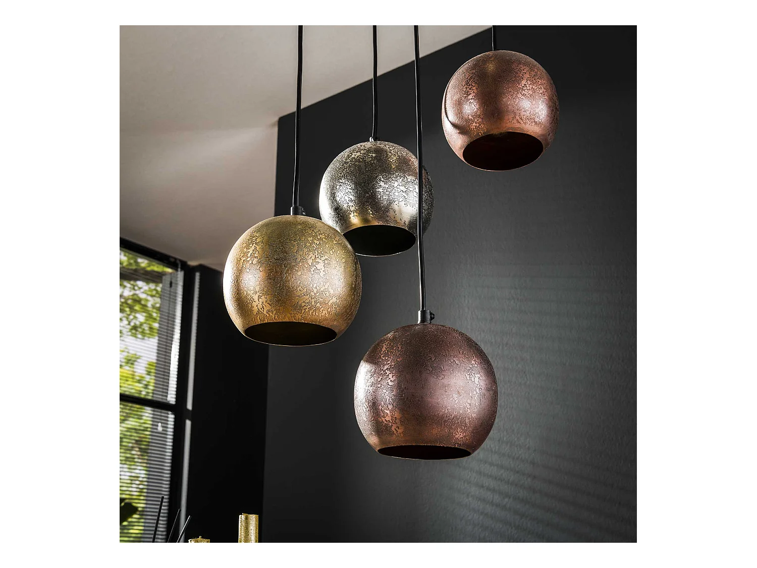 Suspension 6x Boules Métalliques à Étages - Nickel Mat Mix Couleur