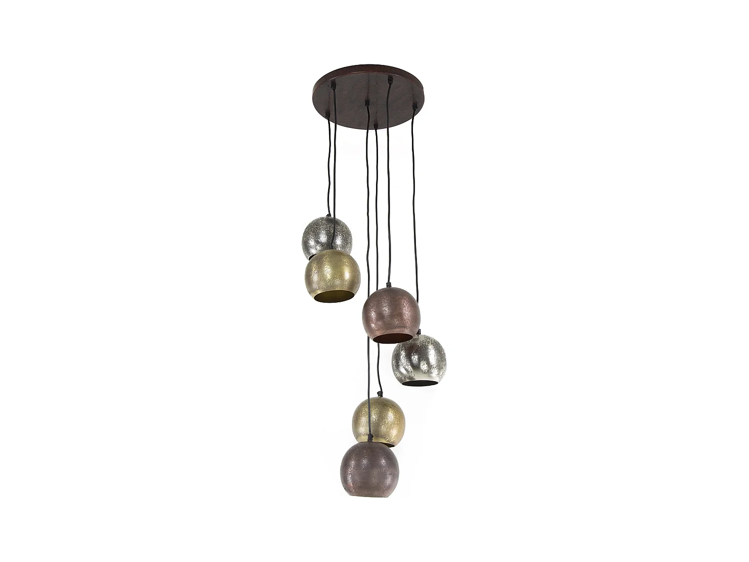Suspension 6x Boules Métalliques à Étages - Nickel Mat Mix Couleur