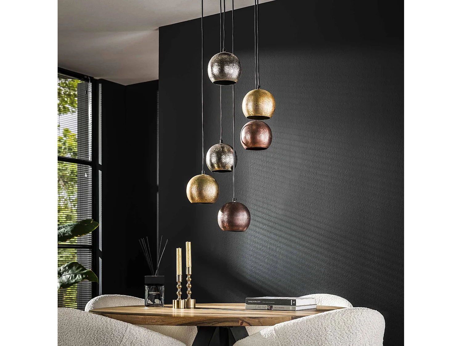 Suspension 6x Boules Métalliques à Étages - Nickel Mat Mix Couleur