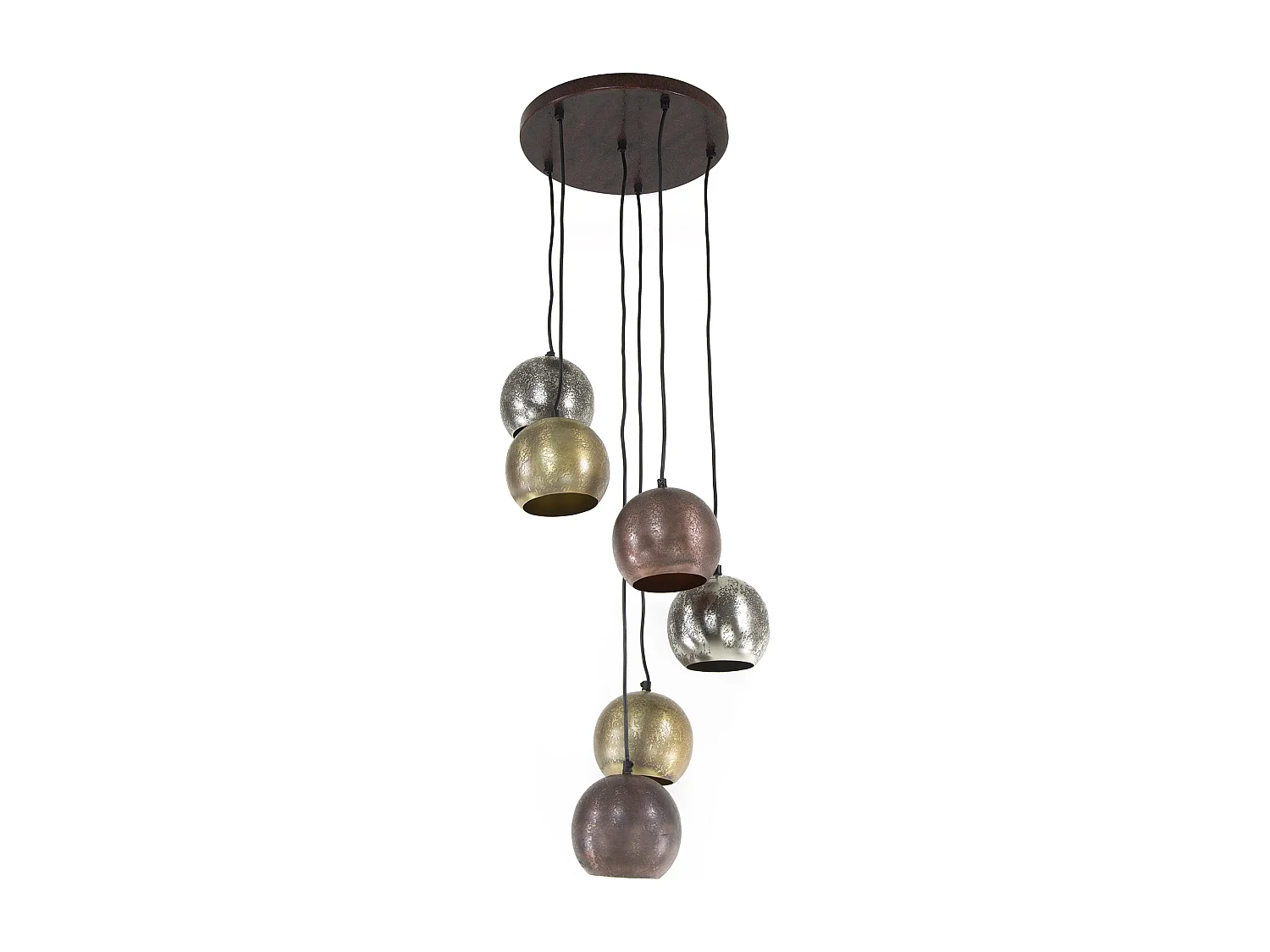 Suspension 6x Boules Métalliques à Étages - Nickel Mat Mix Couleur