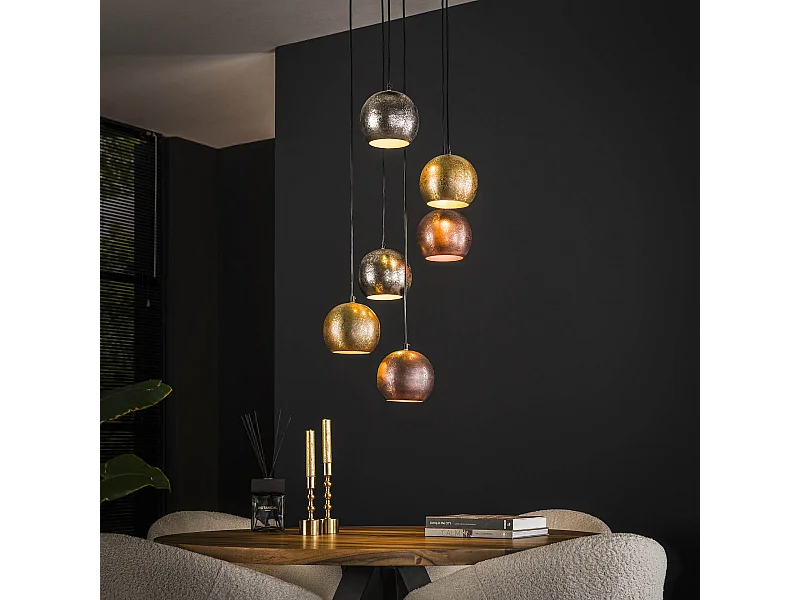 Suspension 6x Boules Métalliques à Étages - Nickel Mat Mix Couleur