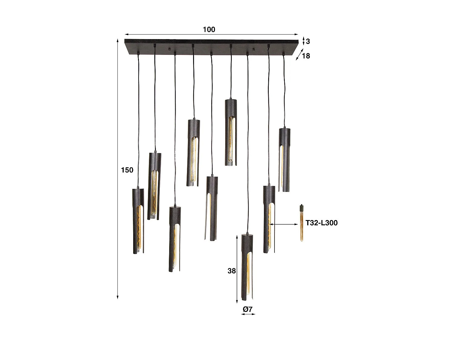 Lámpara colgante 5+4 Tube - Artic Black