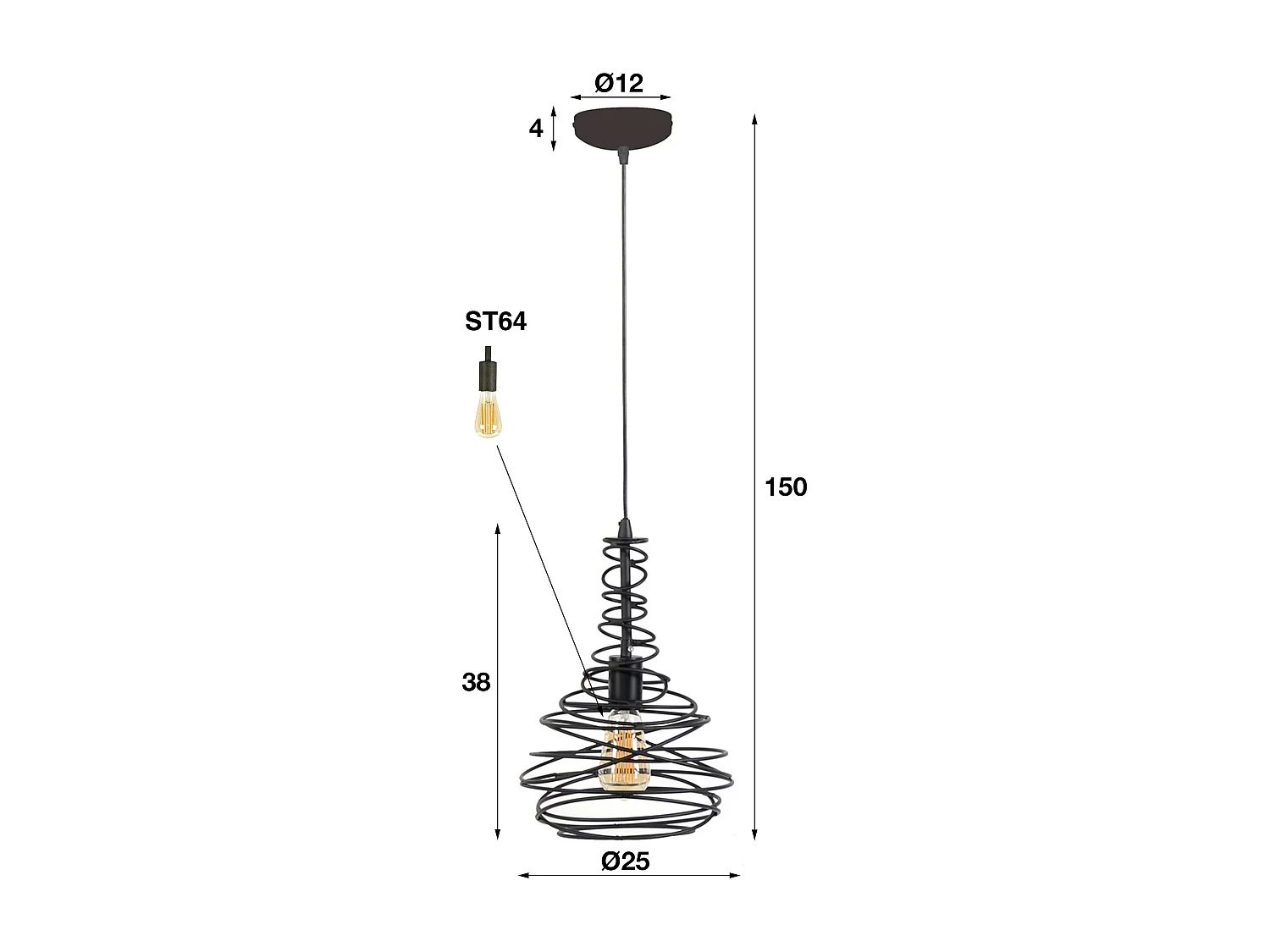 Suspension - 1 lampe - Ø25 - Cône Spirale