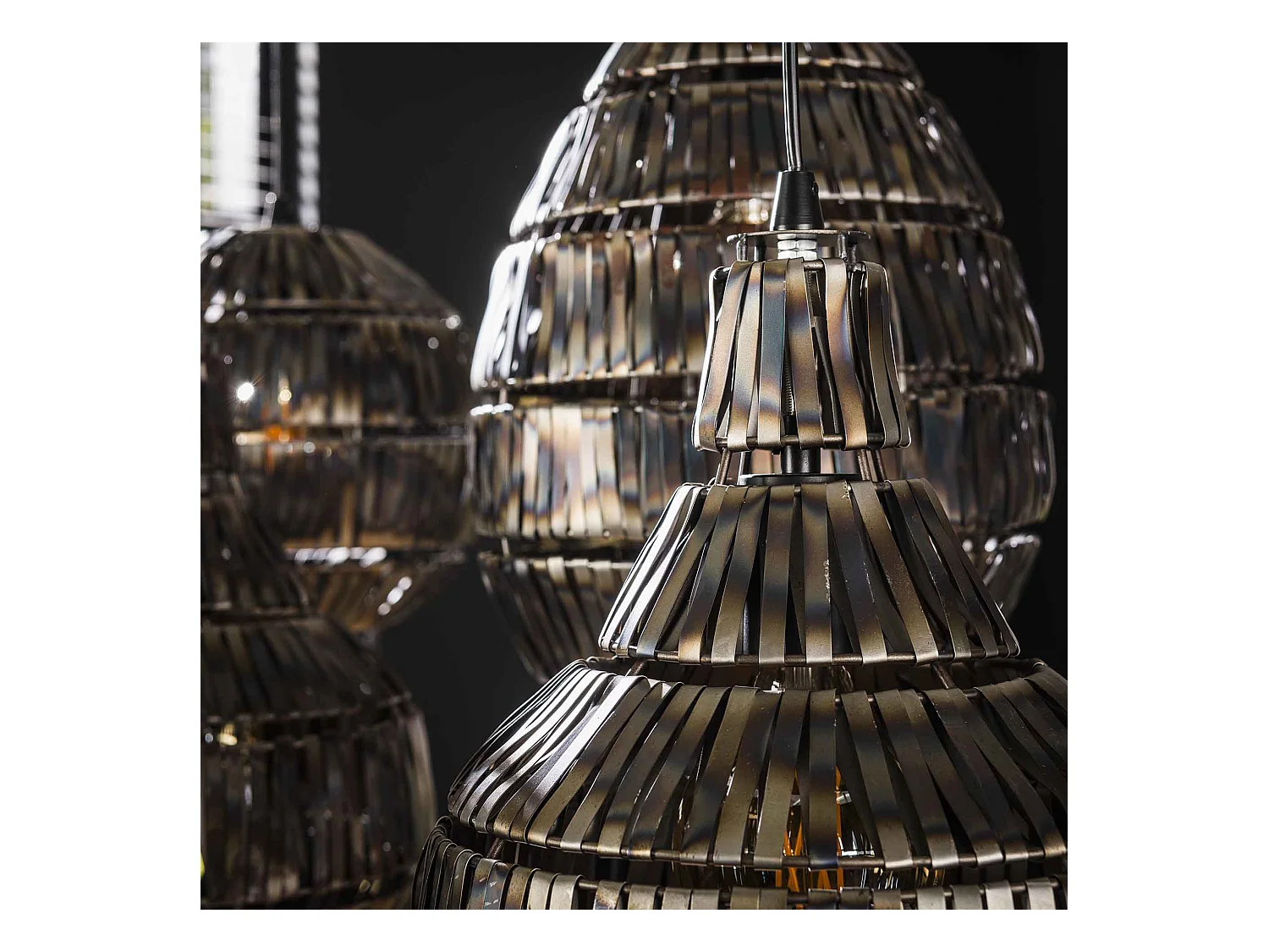 Hanglamp 5L Strip Multi Shade - Zwart Bruin