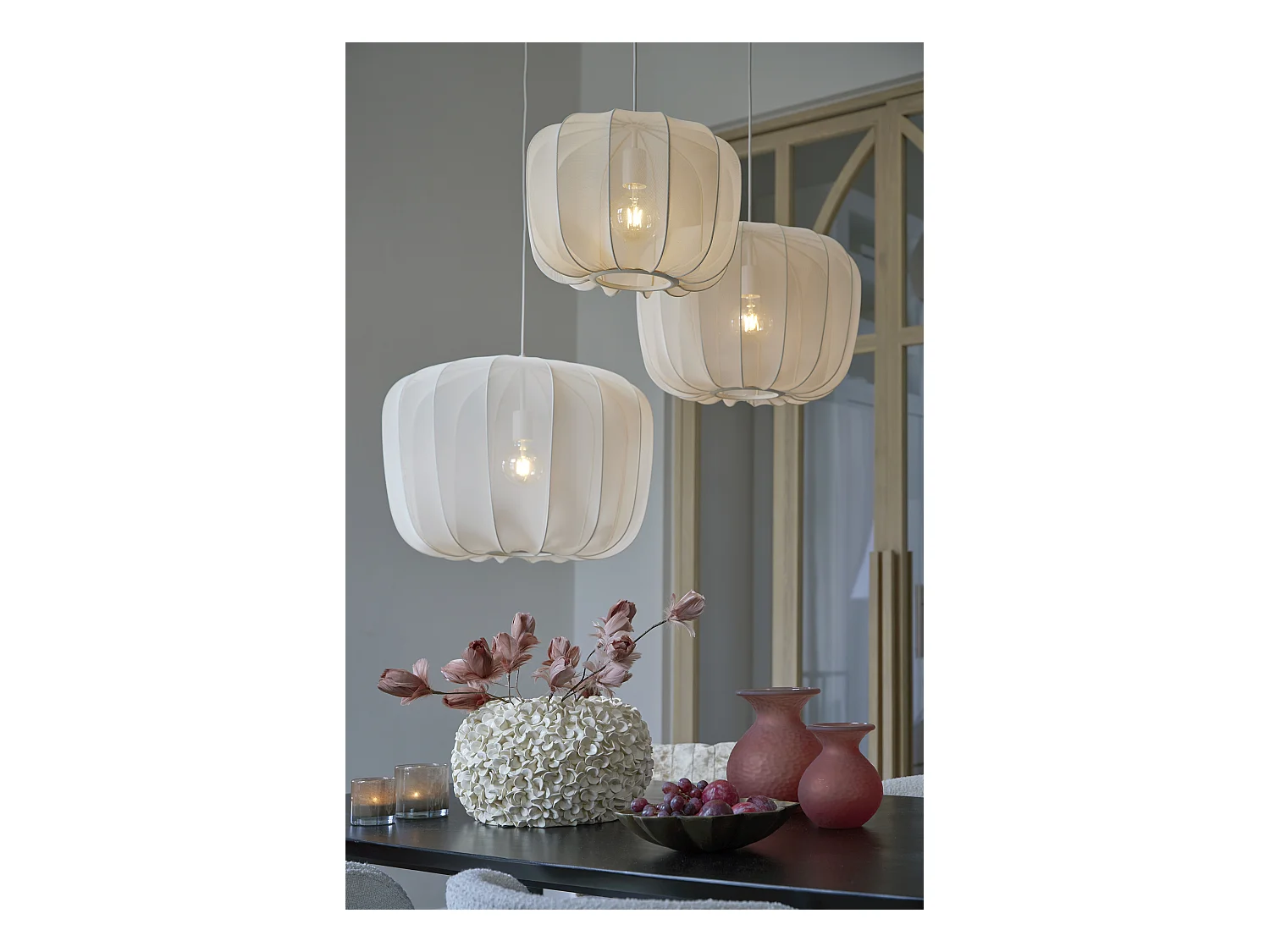 Lampe à suspension PLUMERIA - Ø50x37,5cm - Beige