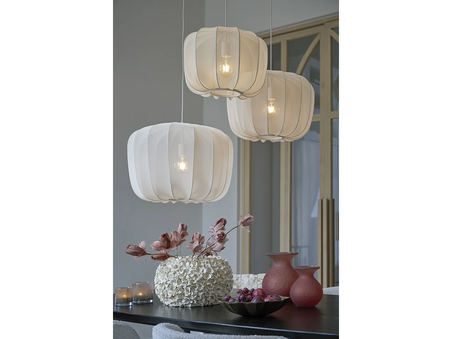 Lampe à suspension PLUMERIA - Ø50x37,5cm - Beige