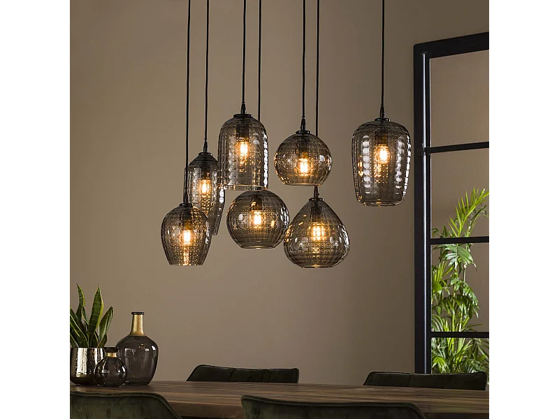 Hanglamp 4+3 Hexagon Mix - Smoke Grey Glas