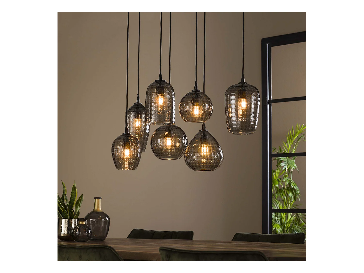 Suspension 4+3 Hexagon Mix - Verre gris fumé