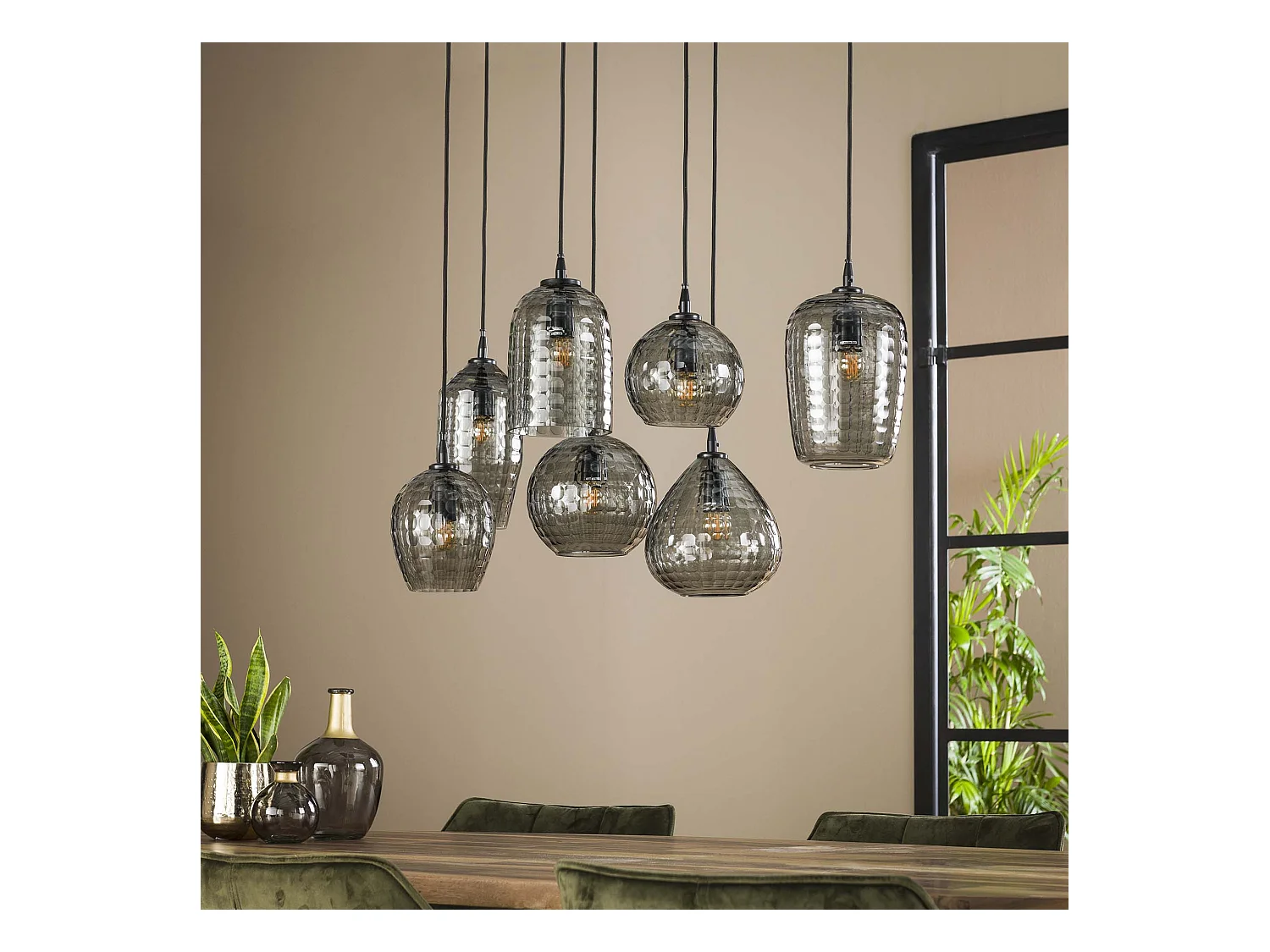 Suspension 4+3 Hexagon Mix - Verre gris fumé