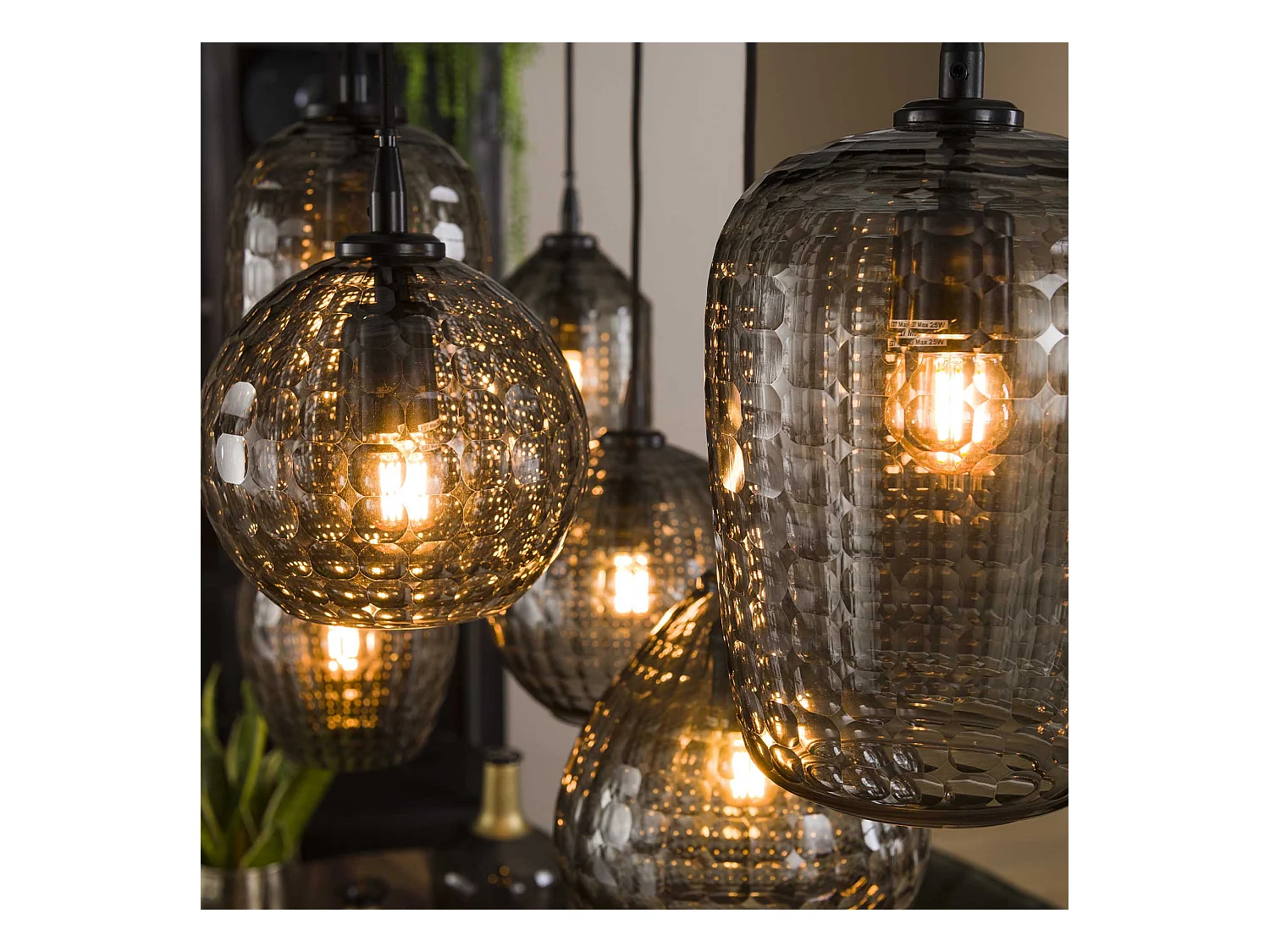 Suspension 4+3 Hexagon Mix - Verre gris fumé