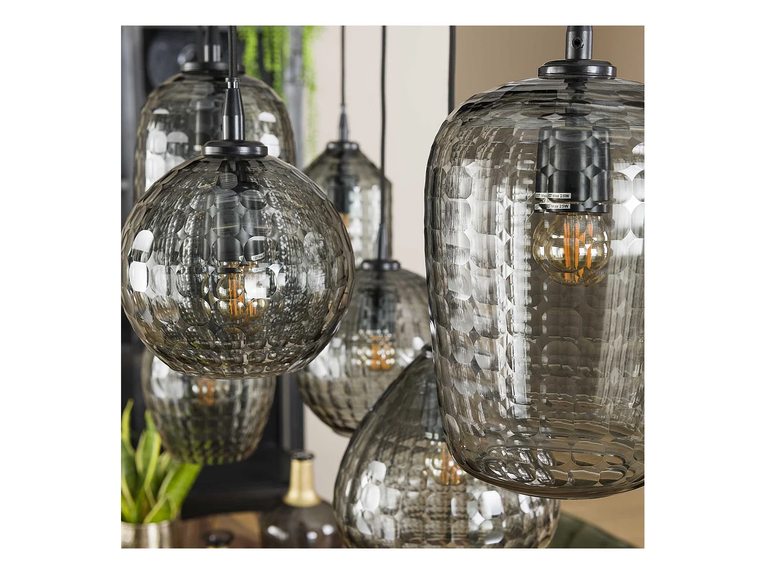 Suspension 4+3 Hexagon Mix - Verre gris fumé