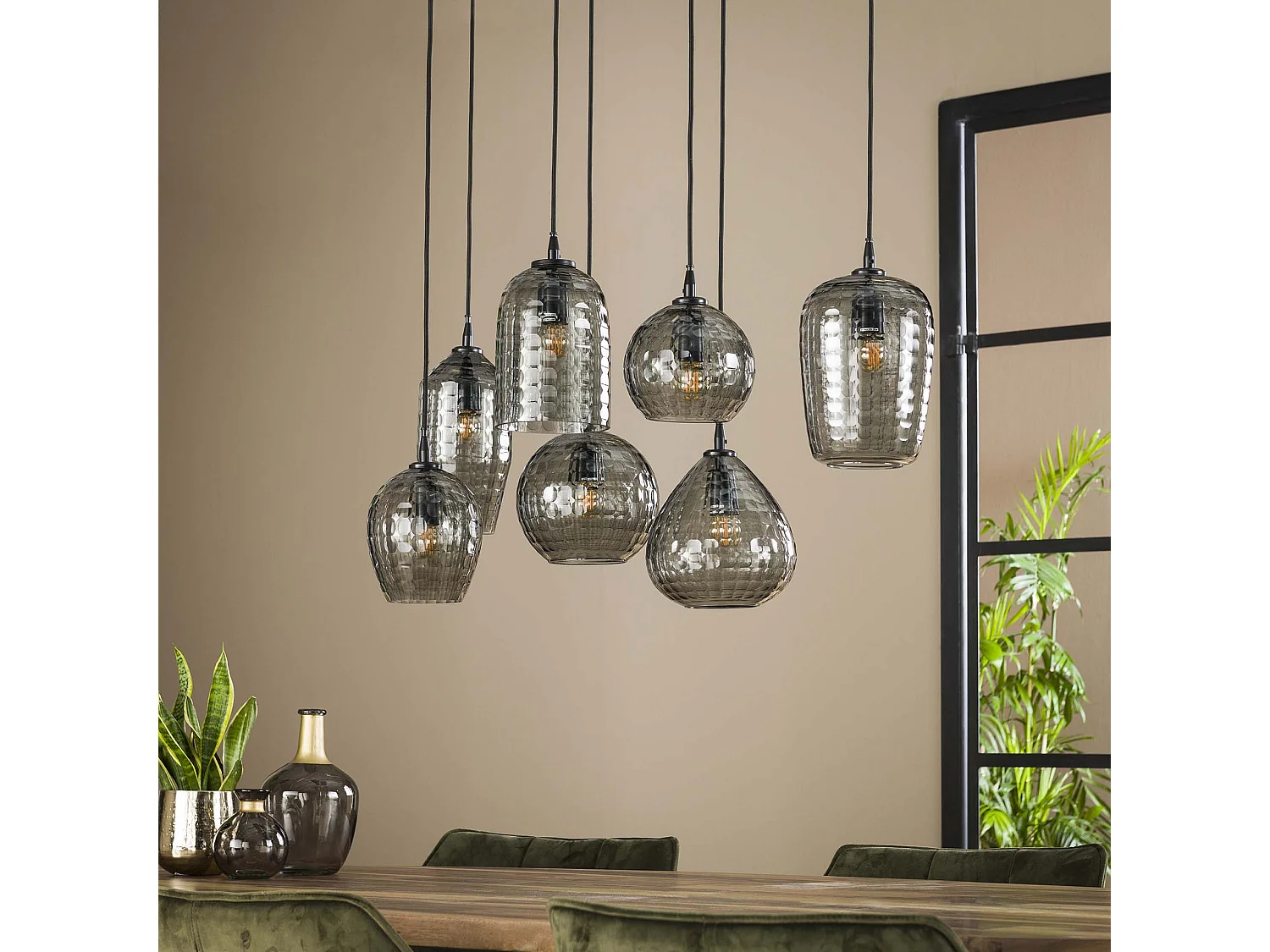Hanglamp 4+3 Hexagon Mix - Smoke Grey Glas