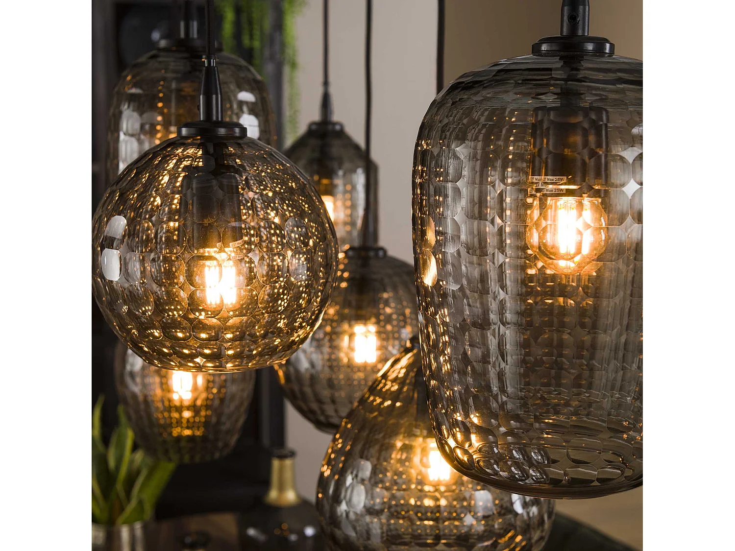 Hanglamp 4+3 Hexagon Mix - Smoke Grey Glas