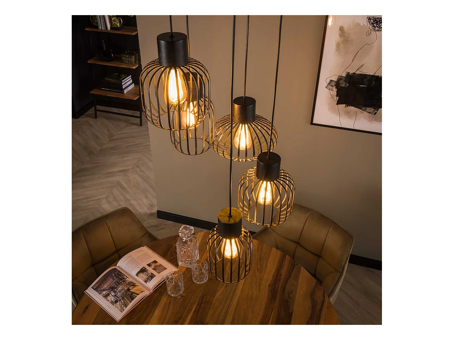 Hanglamp 5L Mix - Getrapt - Metal - Donkergrijs