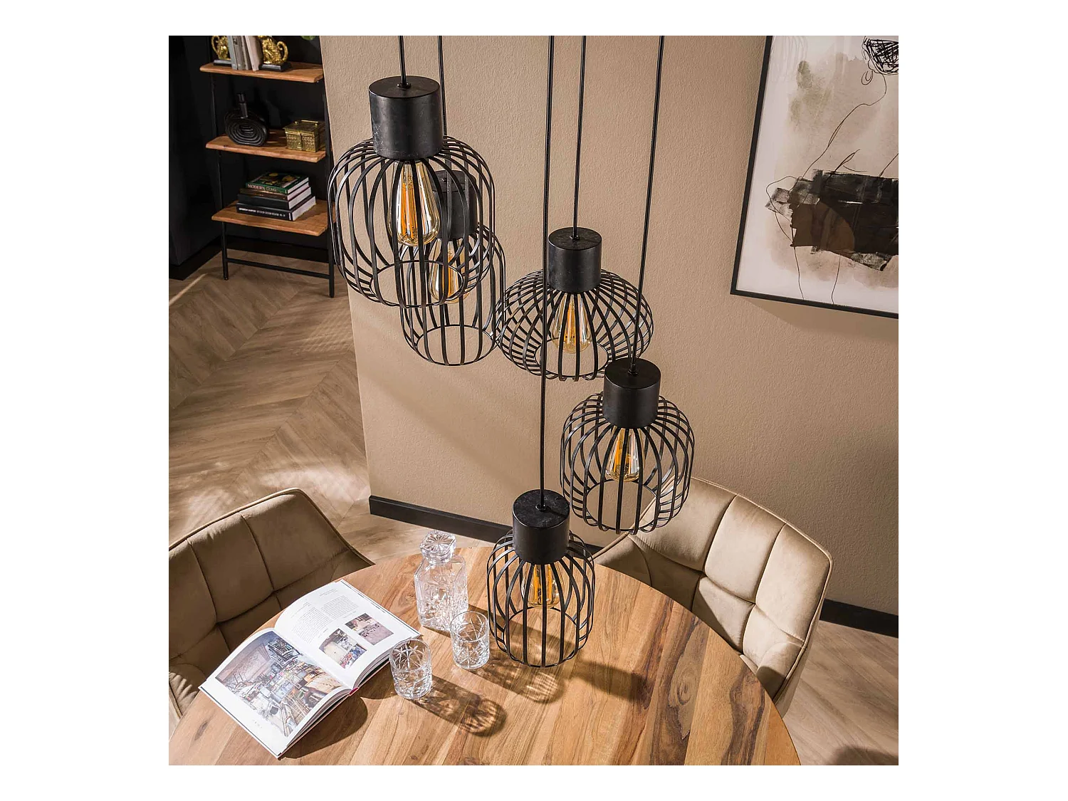 Hanglamp 5L Mix - Getrapt - Metal - Donkergrijs