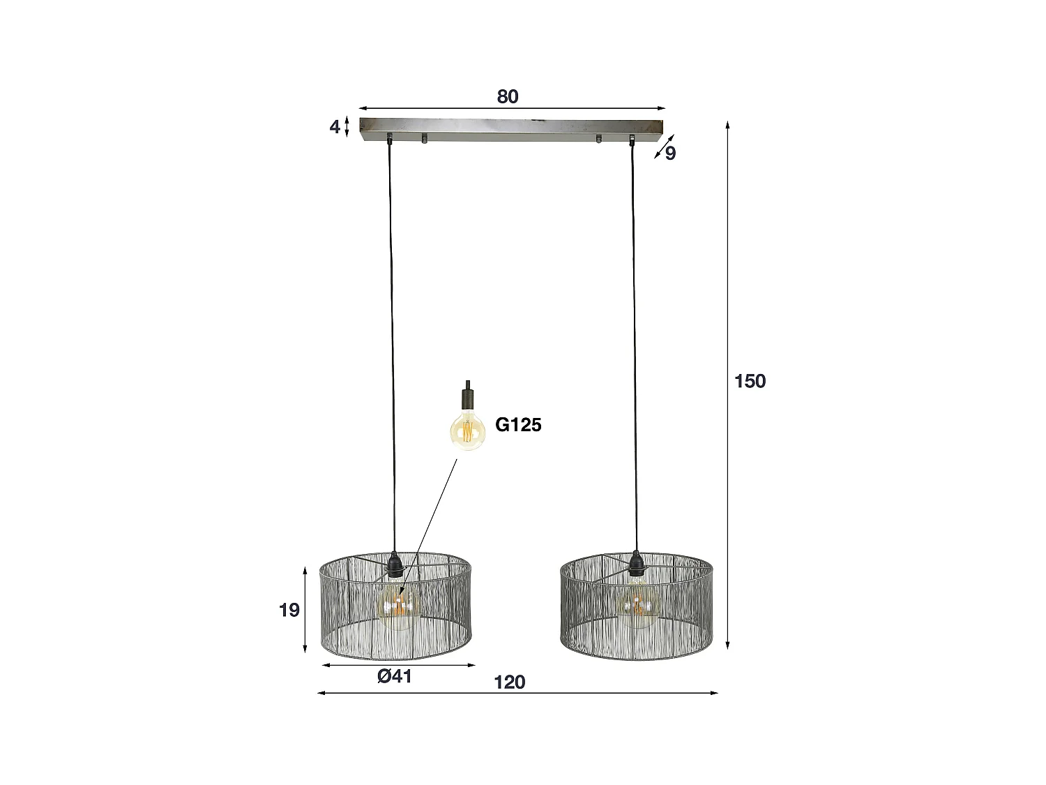 Suspension 2L Stringshade - Métal - Nickel noir - 120x45x150